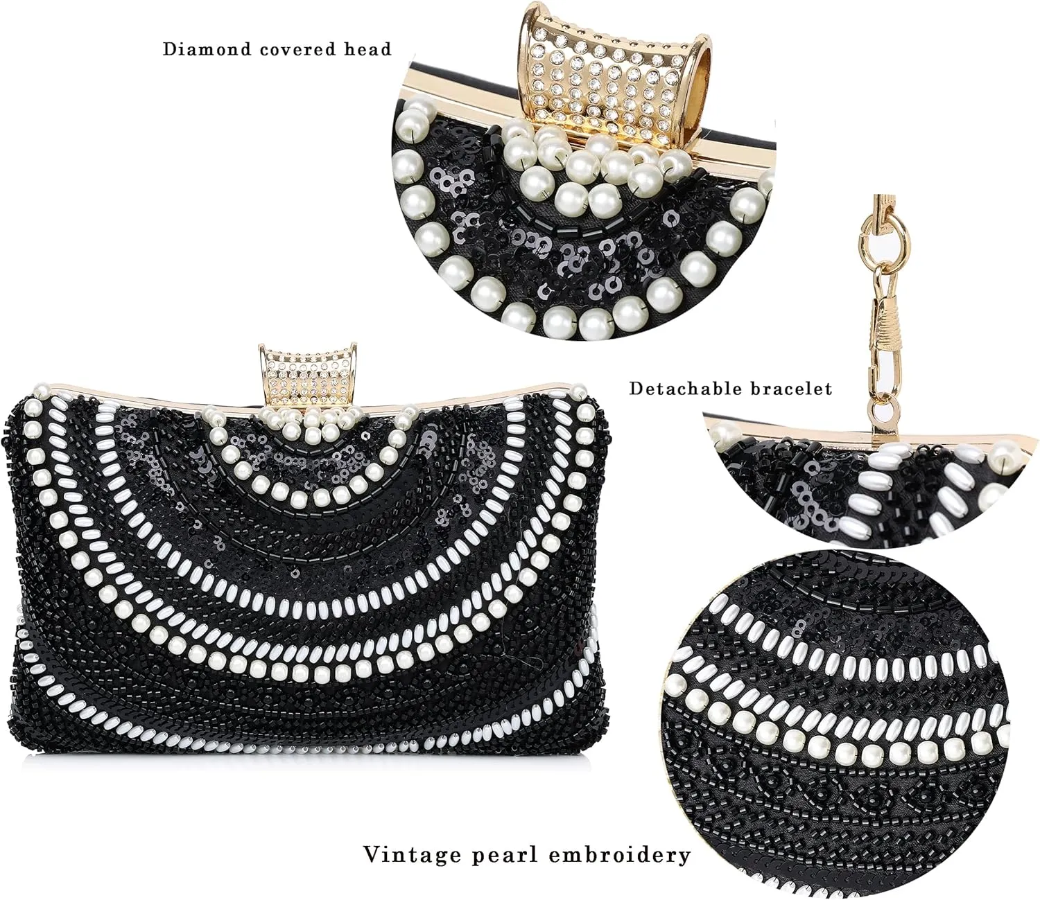 1920s Vintage Clutch Purse Beaded Floral Hard Shell Sequin Handbag Clutch for Women Bridal Sequin Wedding/Prom/Cocktail