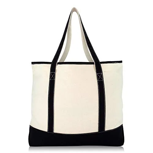 22" Extra Large Zippered Shopping Tote Grocery Bag with Outer Pocket in Black