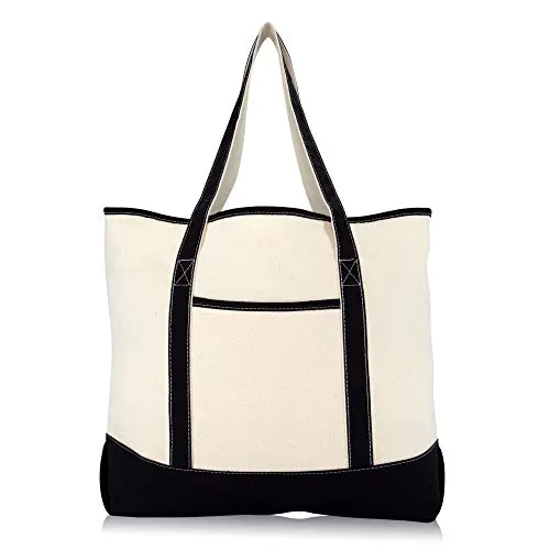 22" Extra Large Zippered Shopping Tote Grocery Bag with Outer Pocket in Black