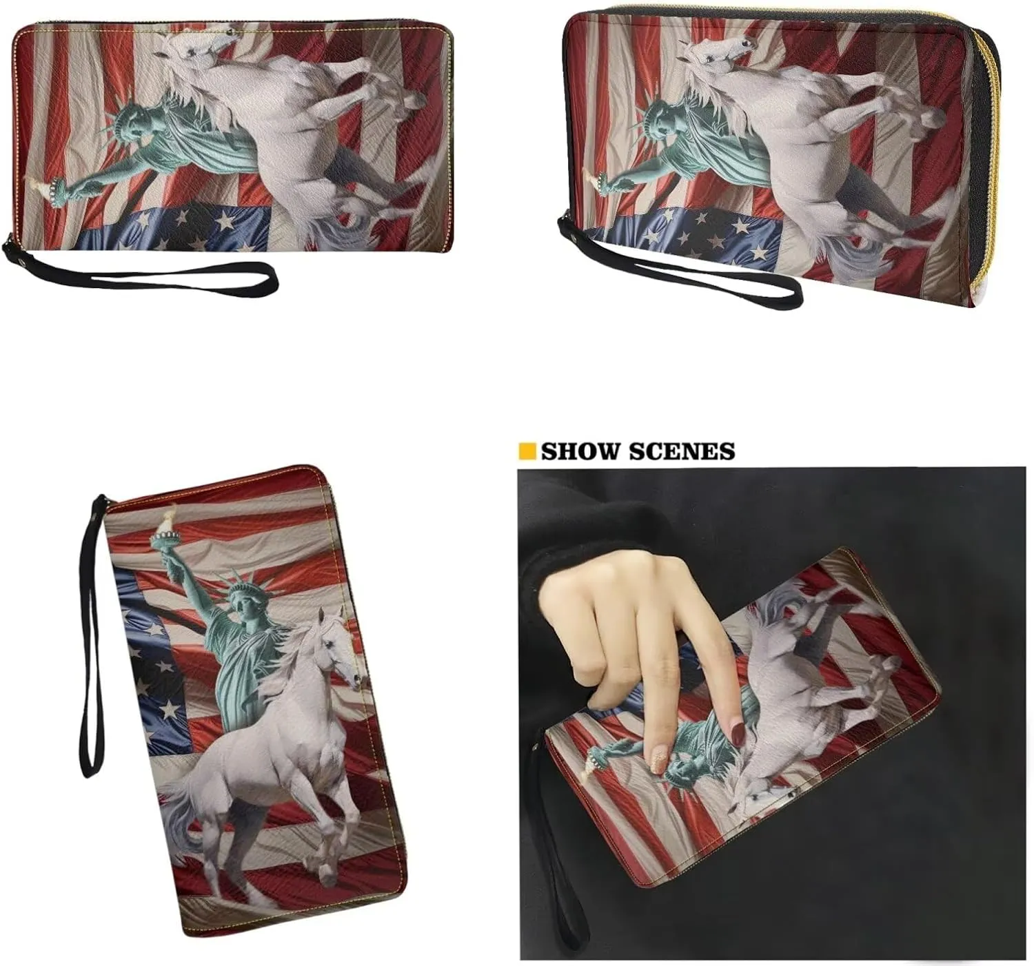 American flag hunting print 2 pcs purse set with wallet casual large capacity shoulder tote bag