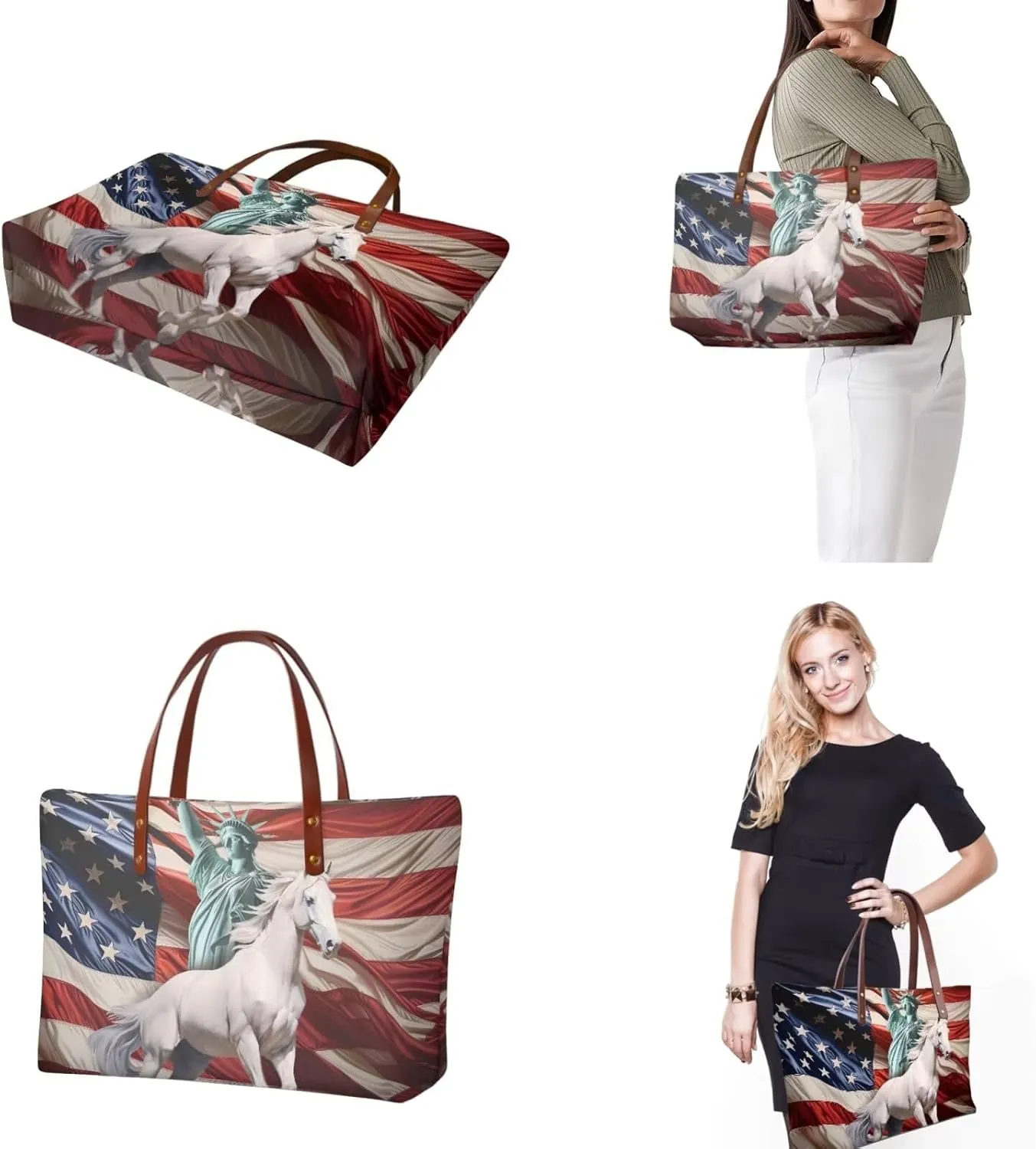 American flag hunting print 2 pcs purse set with wallet casual large capacity shoulder tote bag