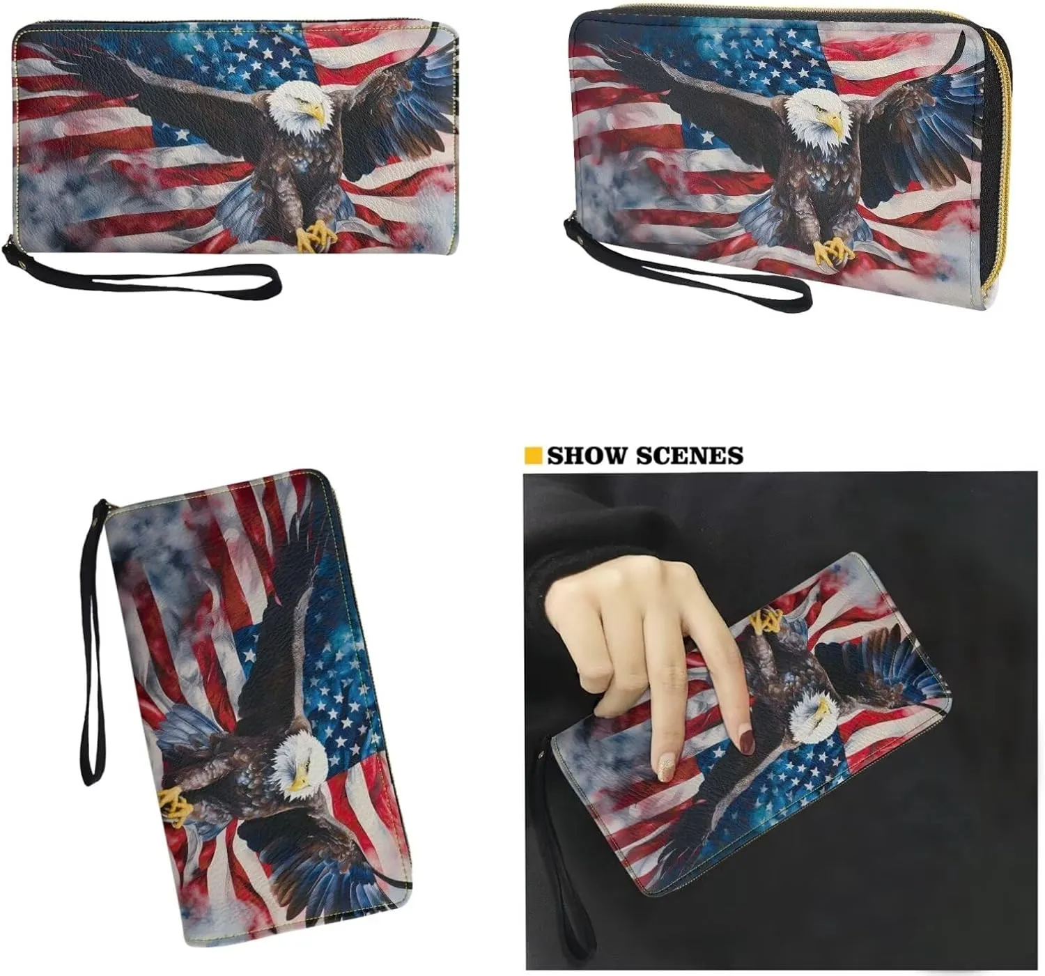 American flag hunting print 2 pcs purse set with wallet casual large capacity shoulder tote bag
