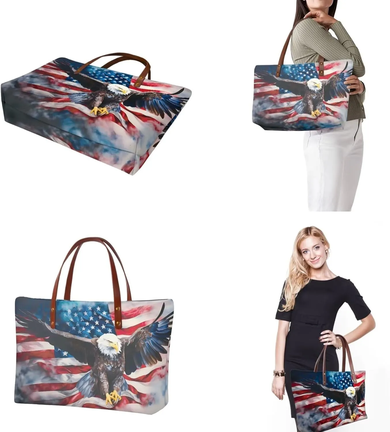 American flag hunting print 2 pcs purse set with wallet casual large capacity shoulder tote bag