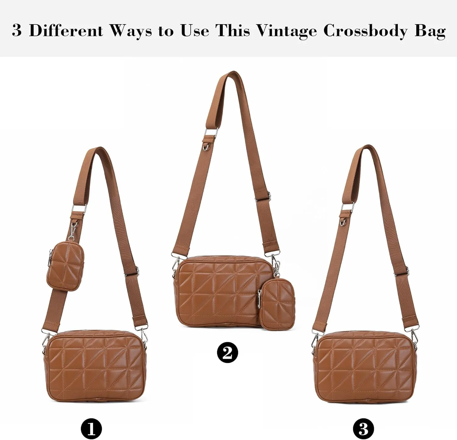 AOCINA Quilted Crossbody Bags for Women with Coin Purse Soft Leather Crossbody Purse Small Shoulder Handbags