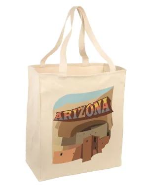 Arizona Montezuma Castle Large Grocery Tote Bag-Natural