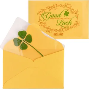 ARTMART Genuine Real Four-Leaf Green Clover St. Saint Patric's Day Bookmarks Irish Shamrock Good Luck Charm for Smartphone Wallet Case Amulet Purse Coating Gift Thanks Card L