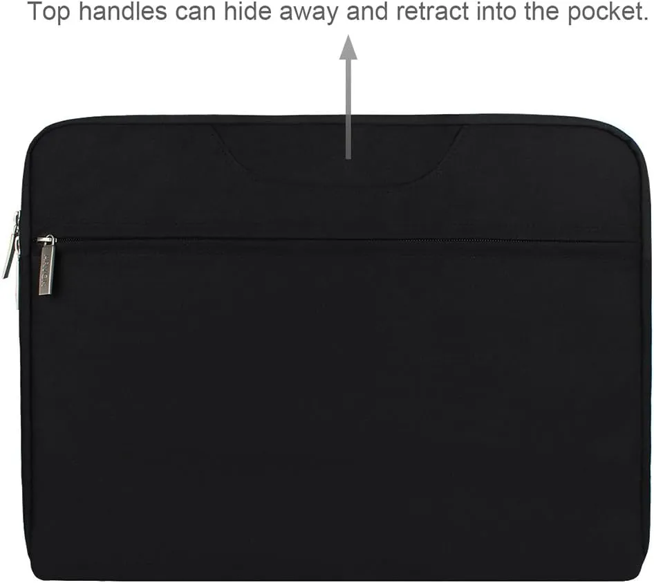 Arvok 13 13.3 14 Inch Water-Resistant Canvas Fabric Laptop Sleeve with Handle&Zipper Pocket/Notebook Computer Case/Ultrabook Carrying Bag for HP/Dell/Lenovo/A sus/Acer/Samsung, Black