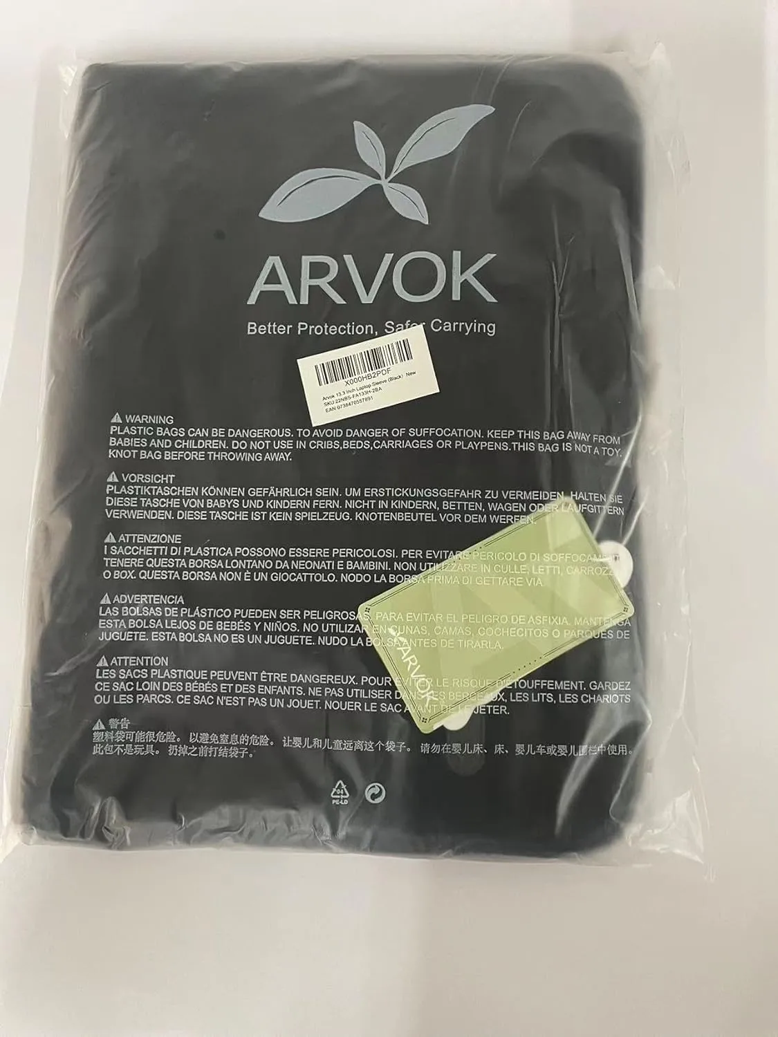 Arvok 13 13.3 14 Inch Water-Resistant Canvas Fabric Laptop Sleeve with Handle&Zipper Pocket/Notebook Computer Case/Ultrabook Carrying Bag for HP/Dell/Lenovo/A sus/Acer/Samsung, Black