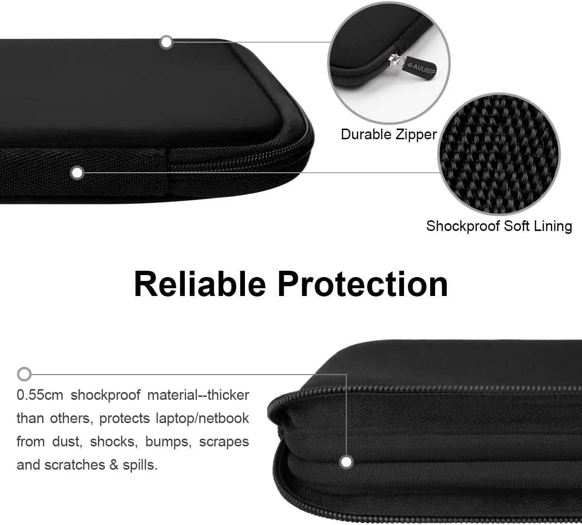 AULEEP 11-12 Inch Laptop Sleeves, Neoprene Notebook Computer Pocket Tablet Carrying Sleeve/Water-Resistant Compatible Laptop Sleeve for Acer/Asus/Dell/Lenovo/HP, Black
