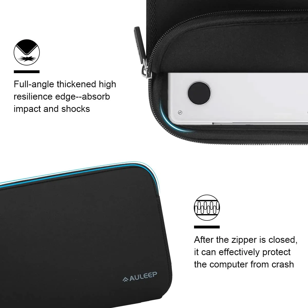 AULEEP 11-12 Inch Laptop Sleeves, Neoprene Notebook Computer Pocket Tablet Carrying Sleeve/Water-Resistant Compatible Laptop Sleeve for Acer/Asus/Dell/Lenovo/HP, Black