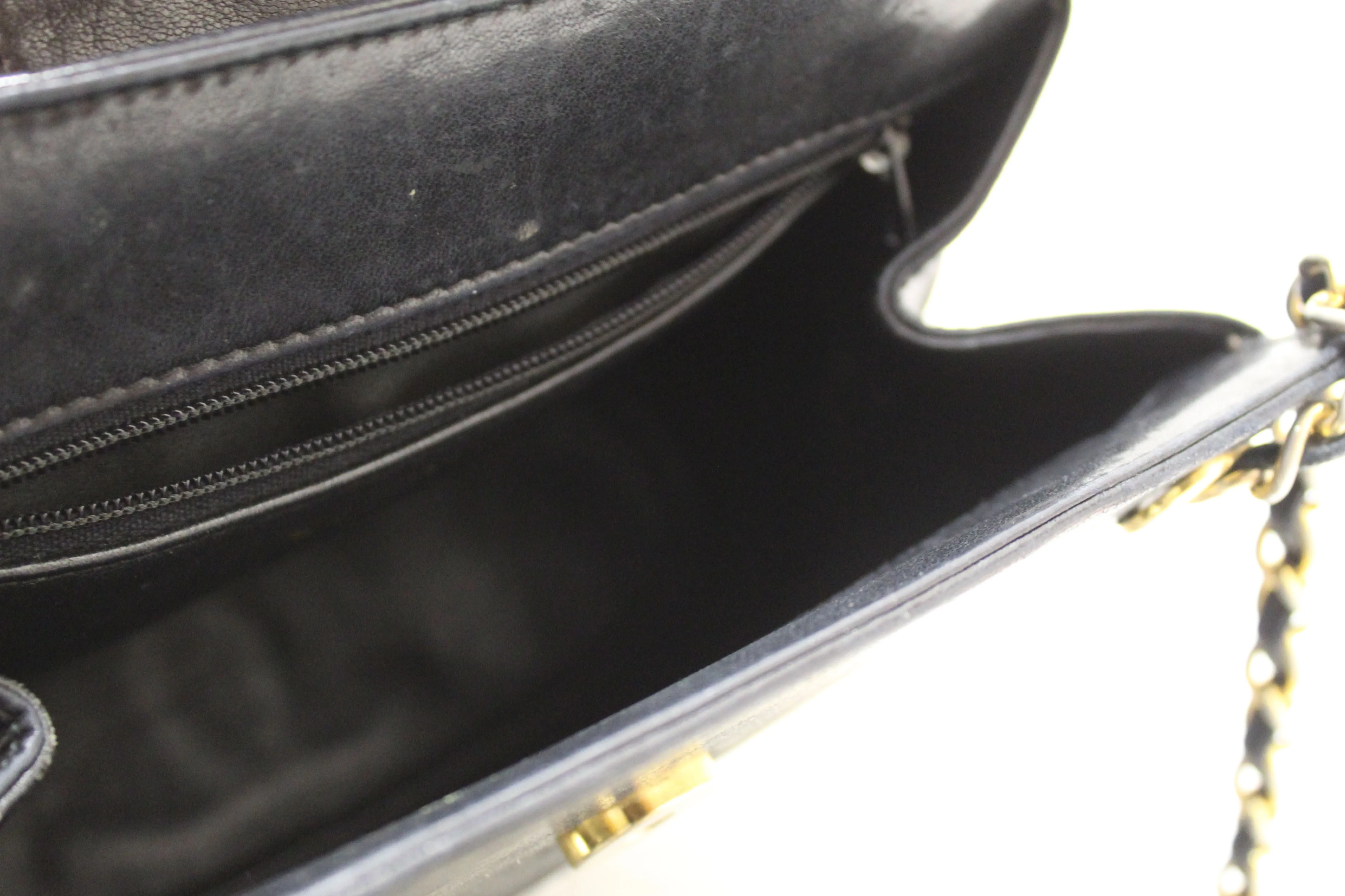 Authentic Chanel Vintage Black Quilted Lambskin Leather Small Tote Chain Shoulder Bag