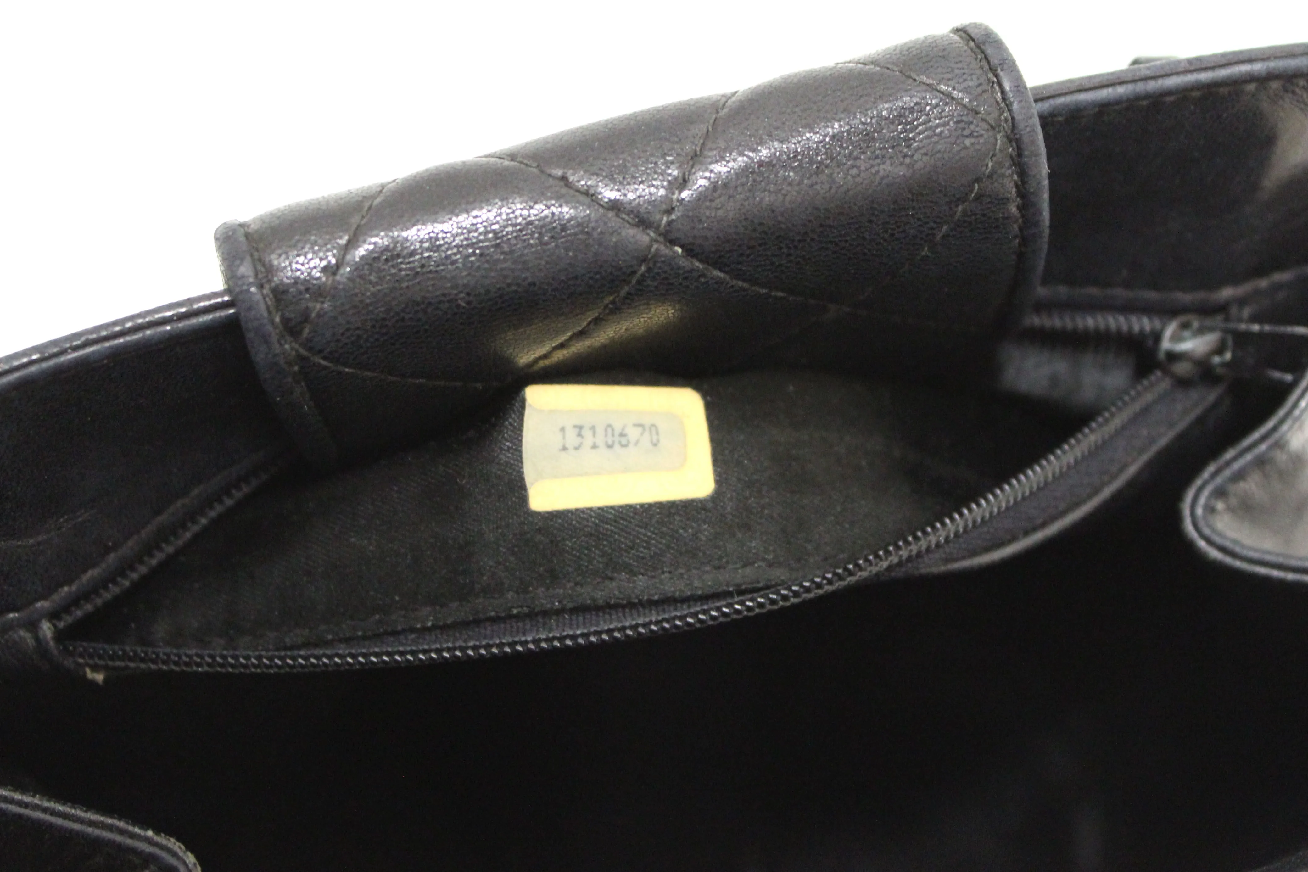 Authentic Chanel Vintage Black Quilted Lambskin Leather Small Tote Chain Shoulder Bag