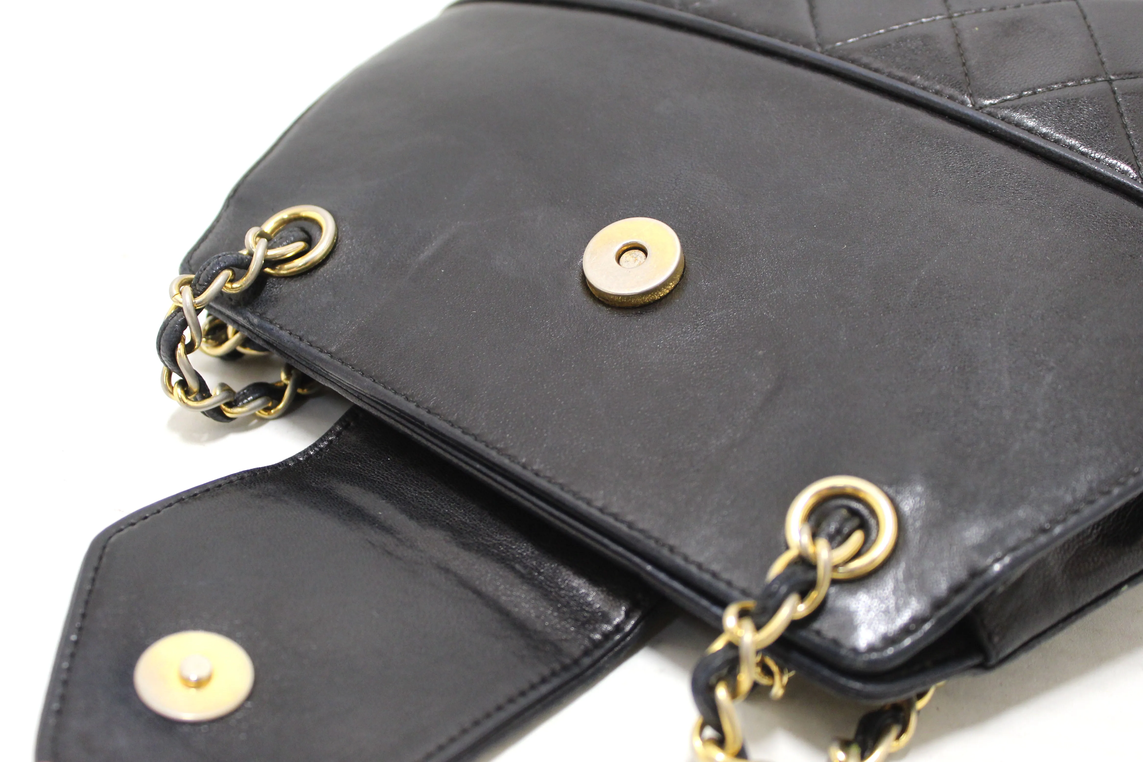 Authentic Chanel Vintage Black Quilted Lambskin Leather Small Tote Chain Shoulder Bag