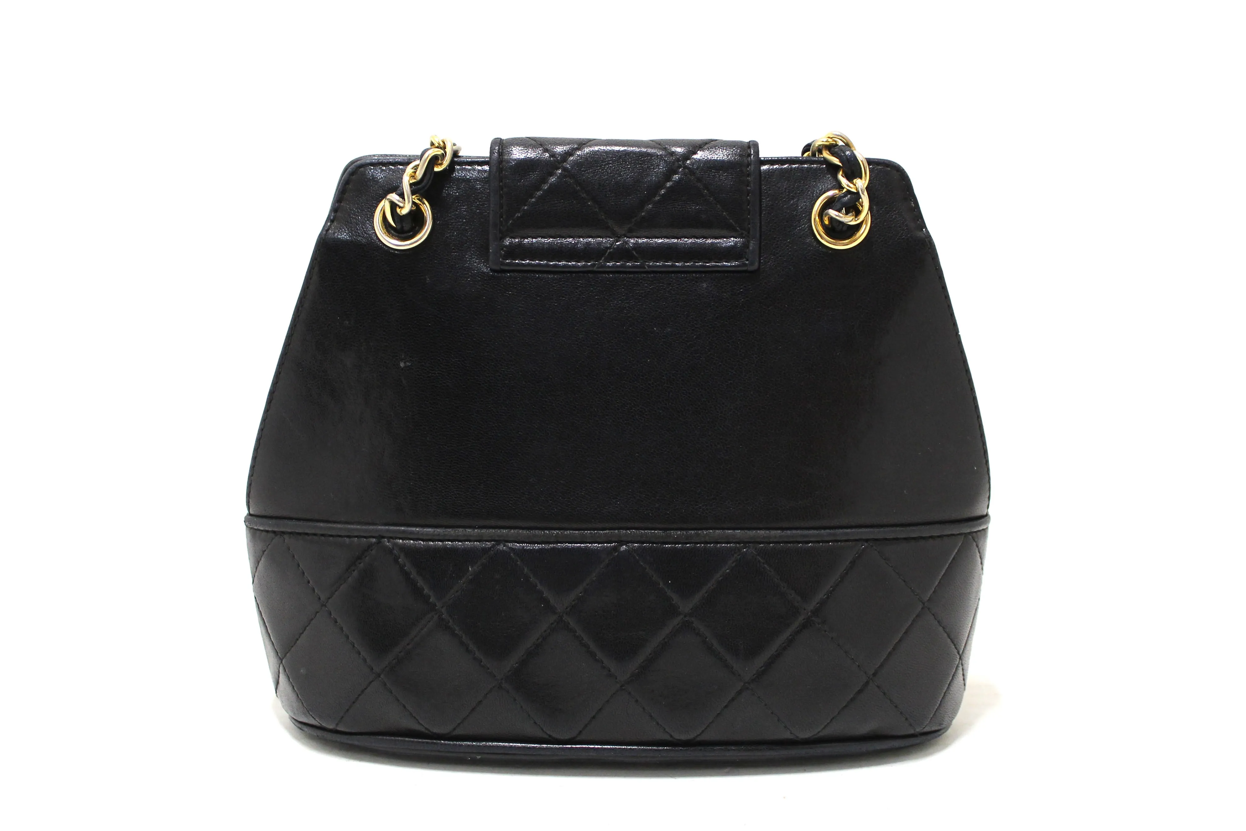 Authentic Chanel Vintage Black Quilted Lambskin Leather Small Tote Chain Shoulder Bag