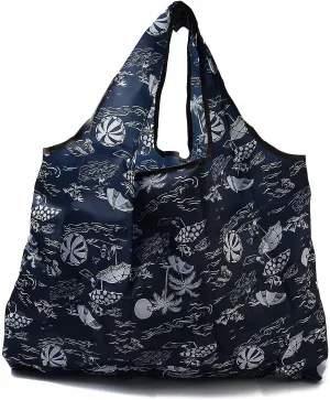 BEEFLYING 3Pcs Foldable Large Nylon Grocery Bags Reusable Waterproof Recycling Shopping Tote Bags with Pouch for Shopping Travel Outdoor Camping (Coconut Tree Pattern 52.5x60x0.15cm)