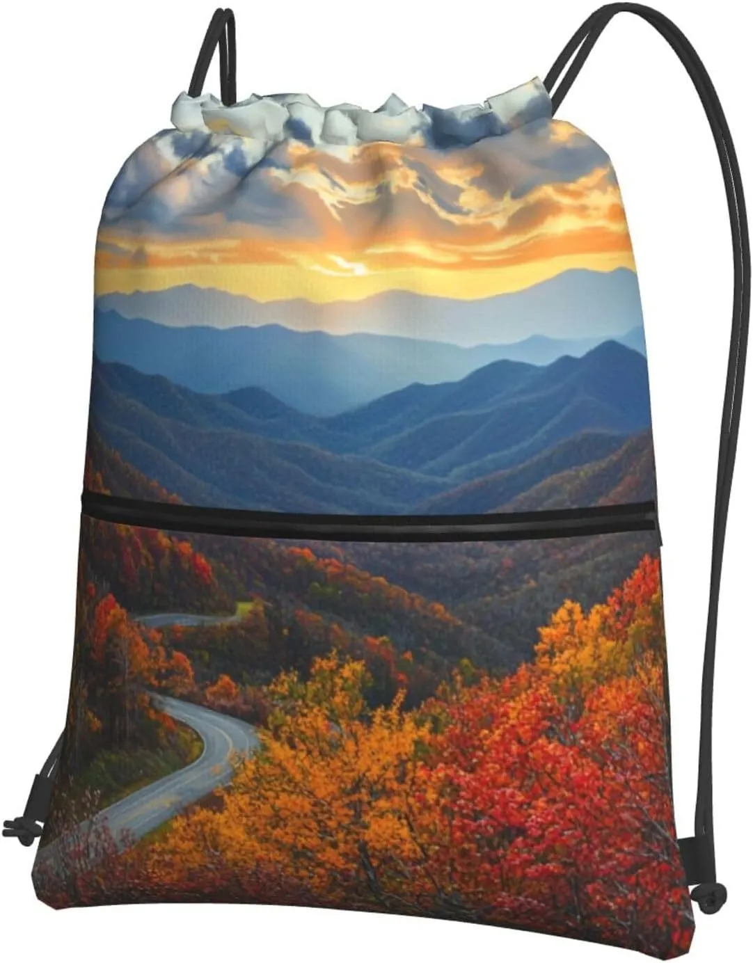Blue Ridge Parkway Mountains Printed Drawstring Backpack Sports Gym Bag for Men Women String Bag Sackpack for Shopping Travel Beach