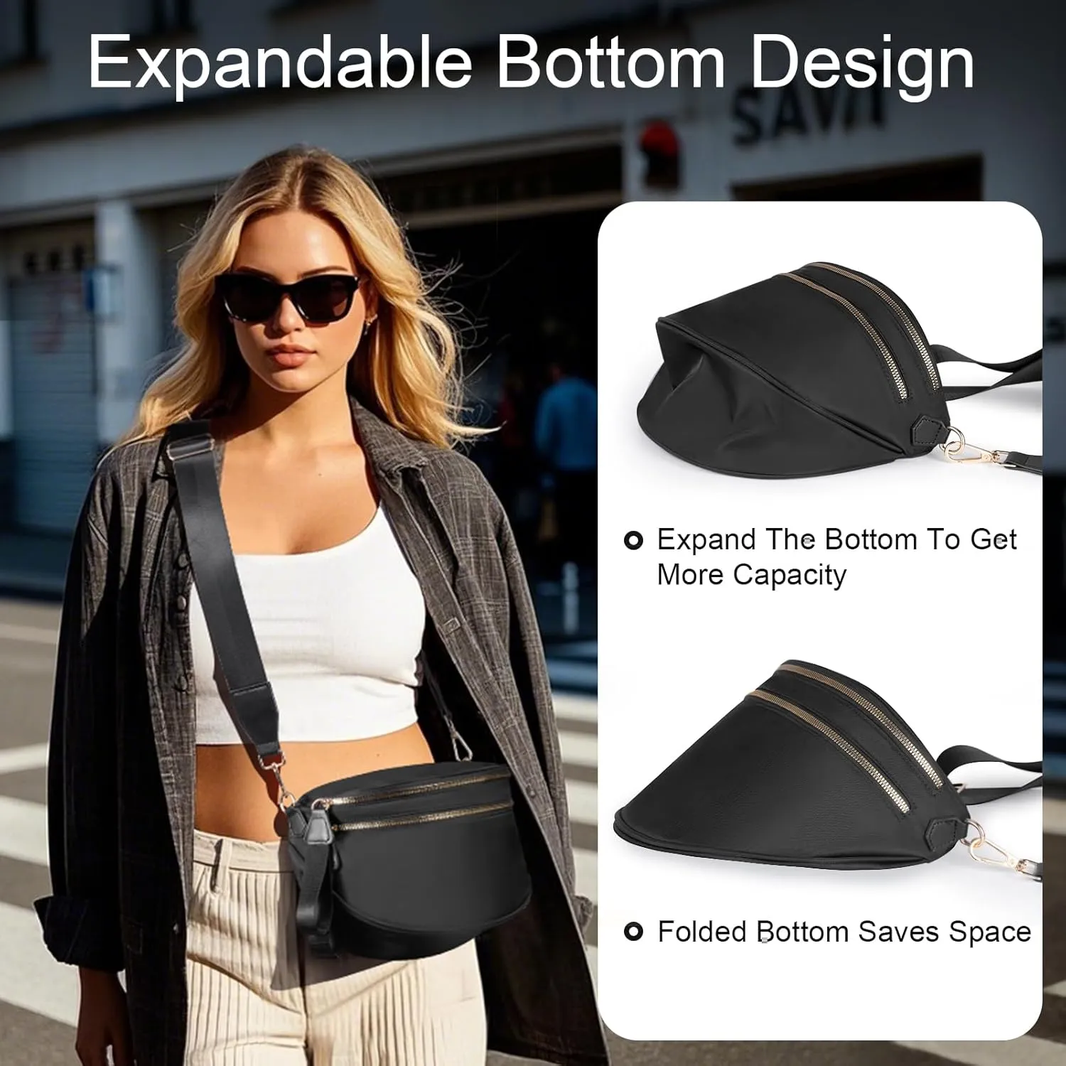 Bum Bags for Women Checkered Crossbody Bag with Removable Wallets Large Nylon Belt Purse Fanny Packs, Bonus with a Extra Strap