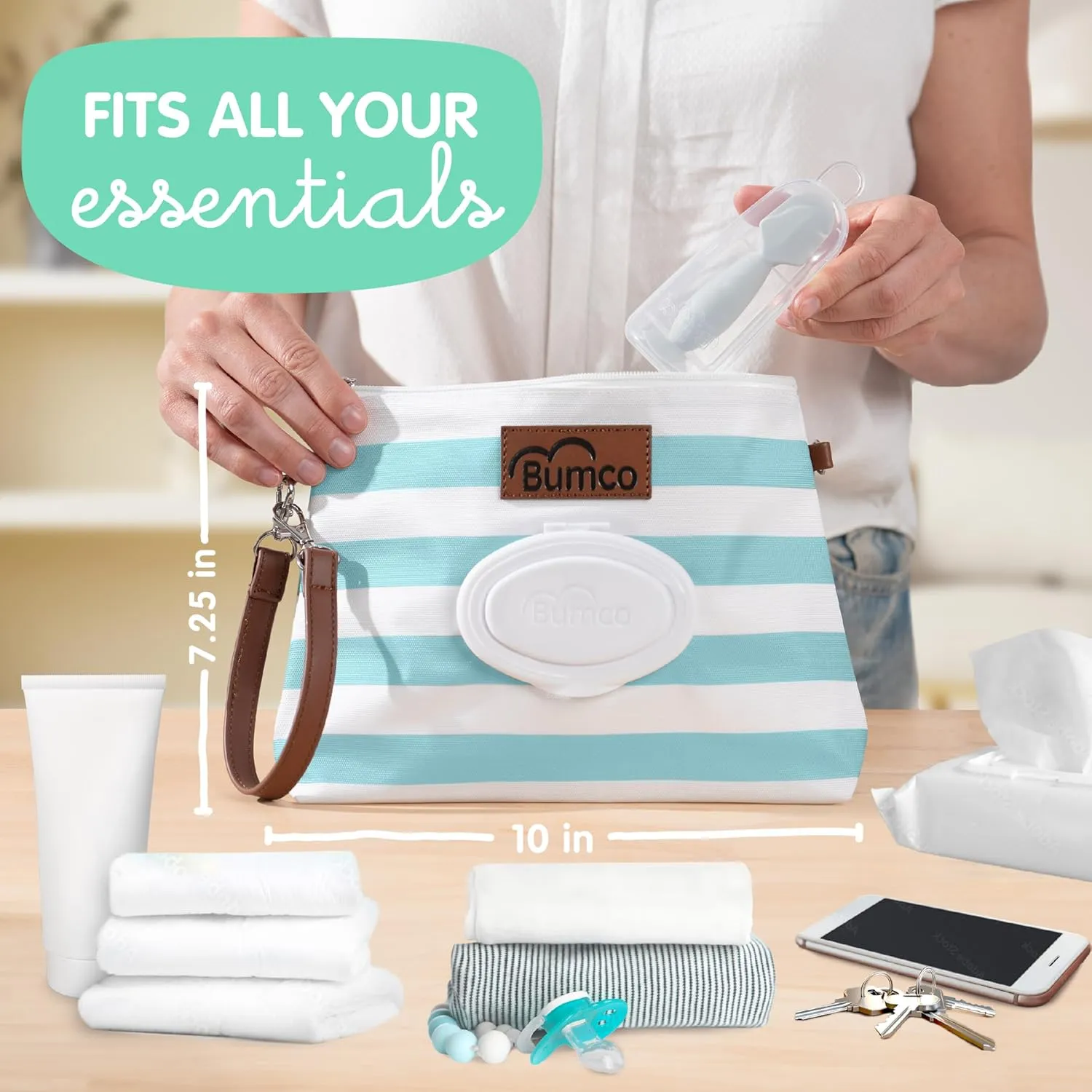 Bumco Diaper Clutch - Portable Wipes Dispenser & Travel Essential, Airtight Refillable Wipes Container, Diaper Bag Purse