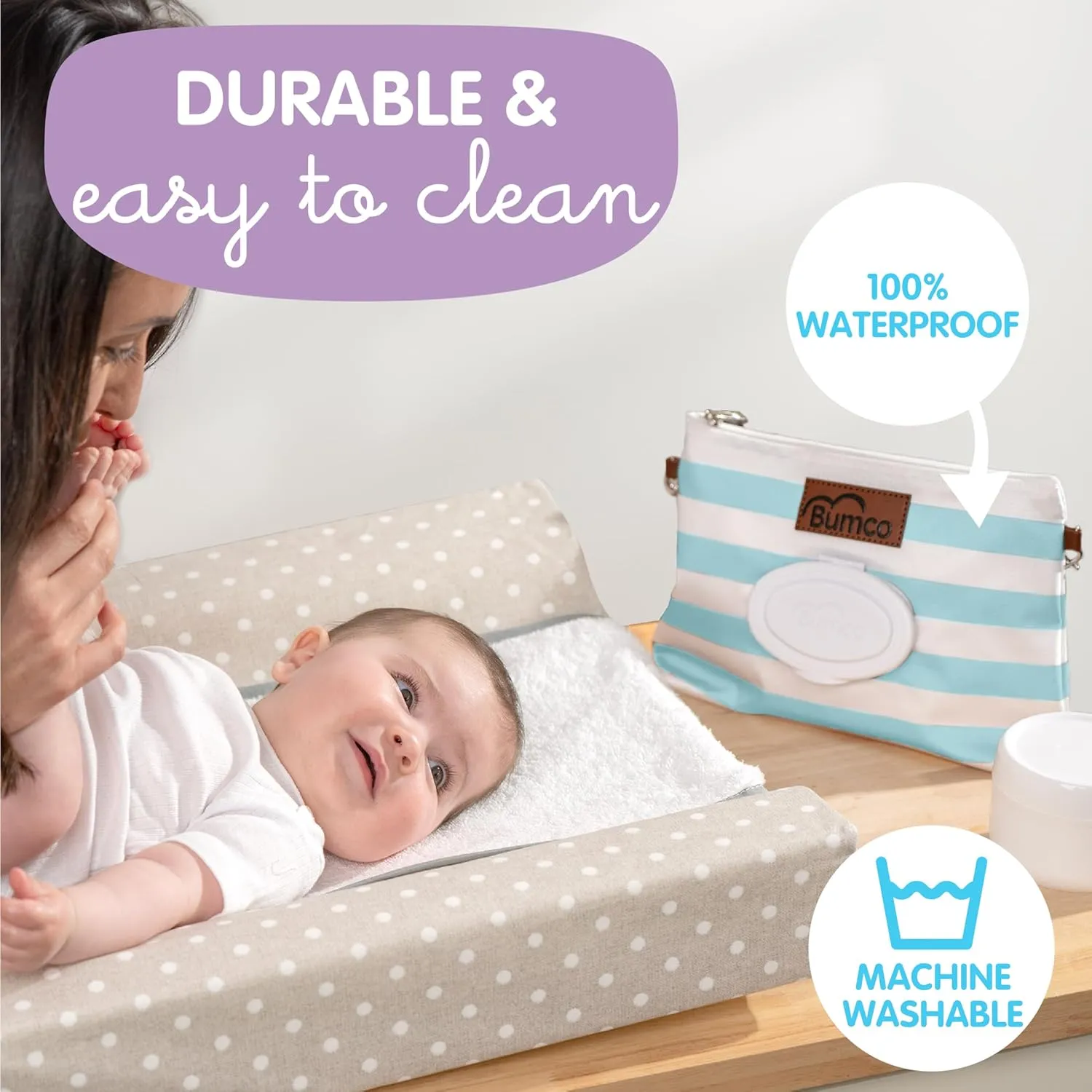 Bumco Diaper Clutch - Portable Wipes Dispenser & Travel Essential, Airtight Refillable Wipes Container, Diaper Bag Purse