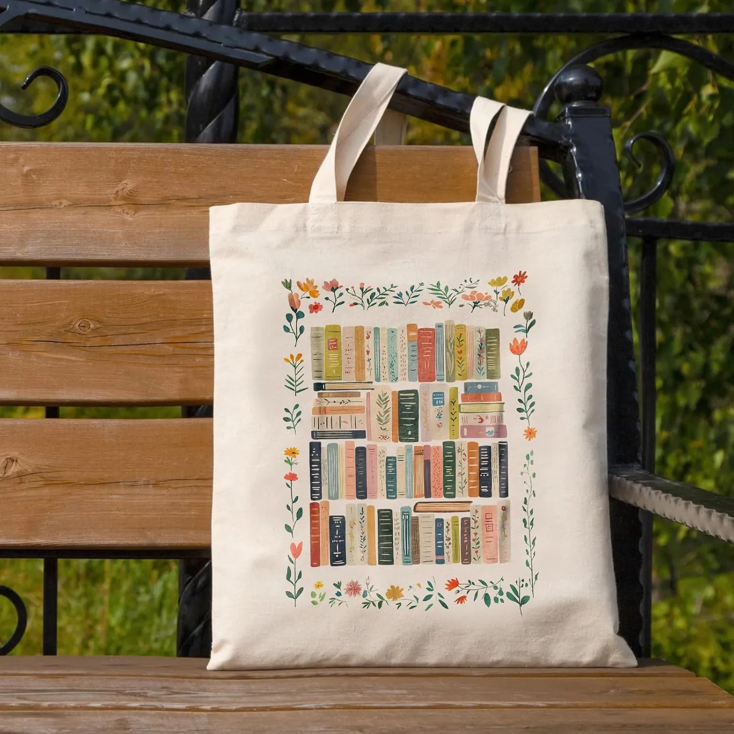 Canvas Book Tote Bag for Women, Book Lover Gifts, Reusable Grocery Bag with Inner Pocket, Cute Tote Bag Aesthetic