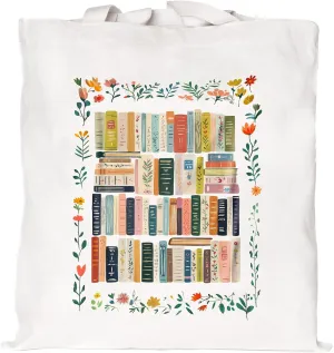 Canvas Book Tote Bag for Women, Book Lover Gifts, Reusable Grocery Bag with Inner Pocket, Cute Tote Bag Aesthetic
