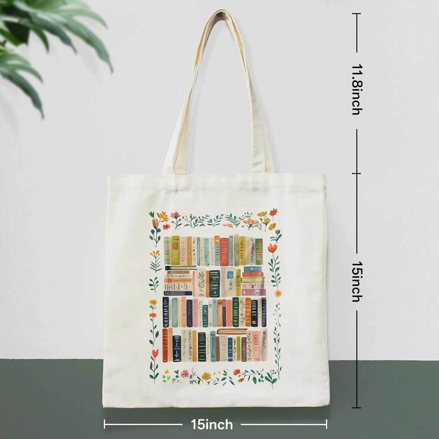 Canvas Book Tote Bag for Women, Book Lover Gifts, Reusable Grocery Bag with Inner Pocket, Cute Tote Bag Aesthetic
