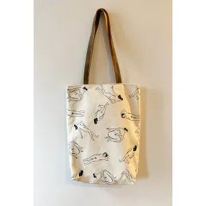 Canvas Tote w/ Leather Handle - Naked Ladies Outline