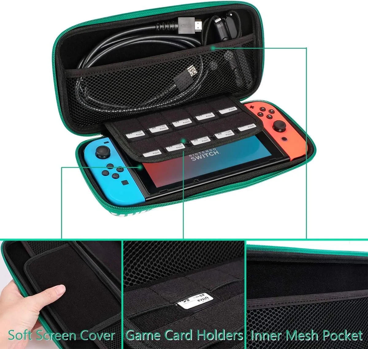 Carrying Case for Nintendo Switch,Travel Carry Cover Hard Shell Storage for Leaf Crossing NS Console and Accessories,Slim Protective Portable Travel Pouch Bag with 10 Game Card Slots for Girls Boys
