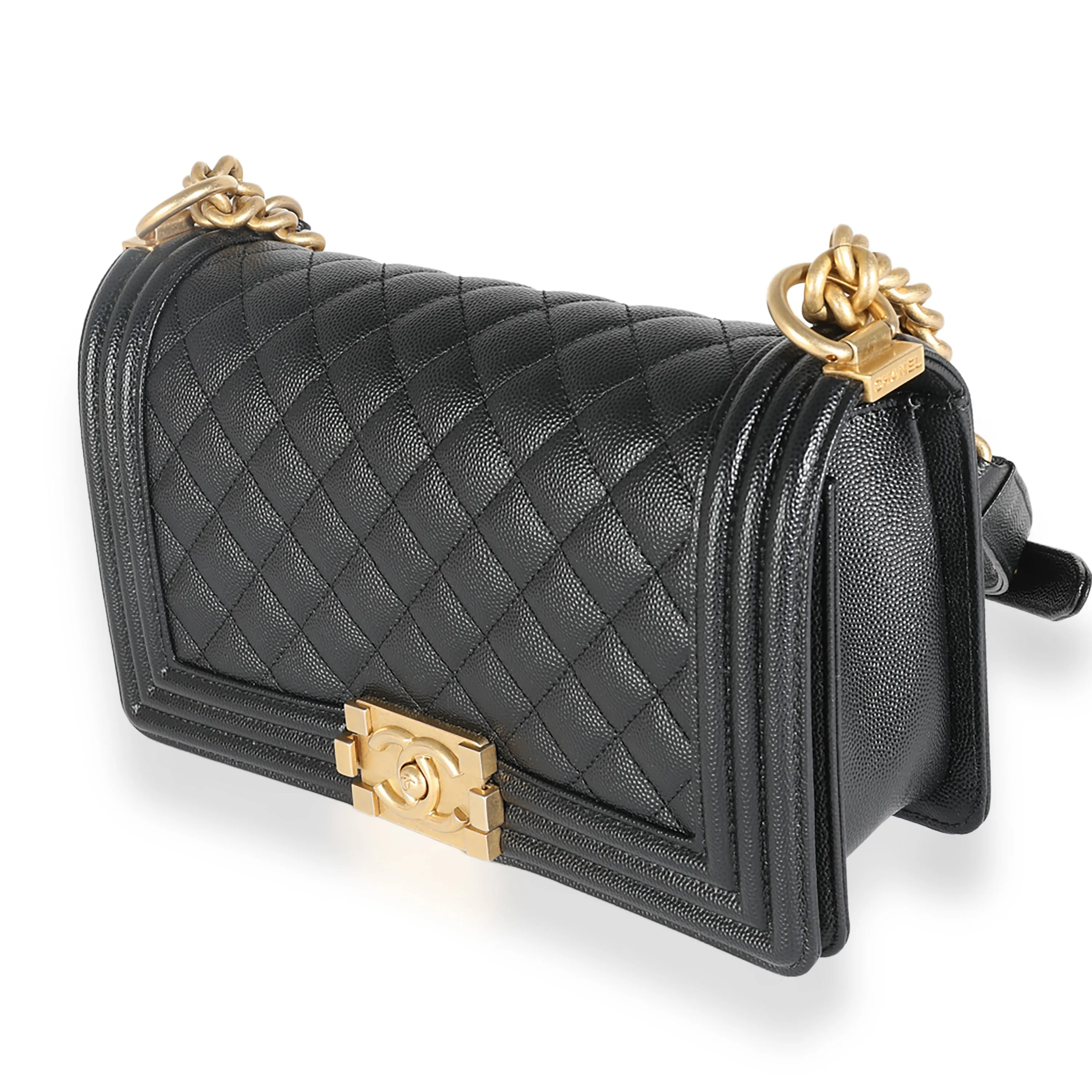 CHANEL Black Quilted Caviar Medium Boy Bag