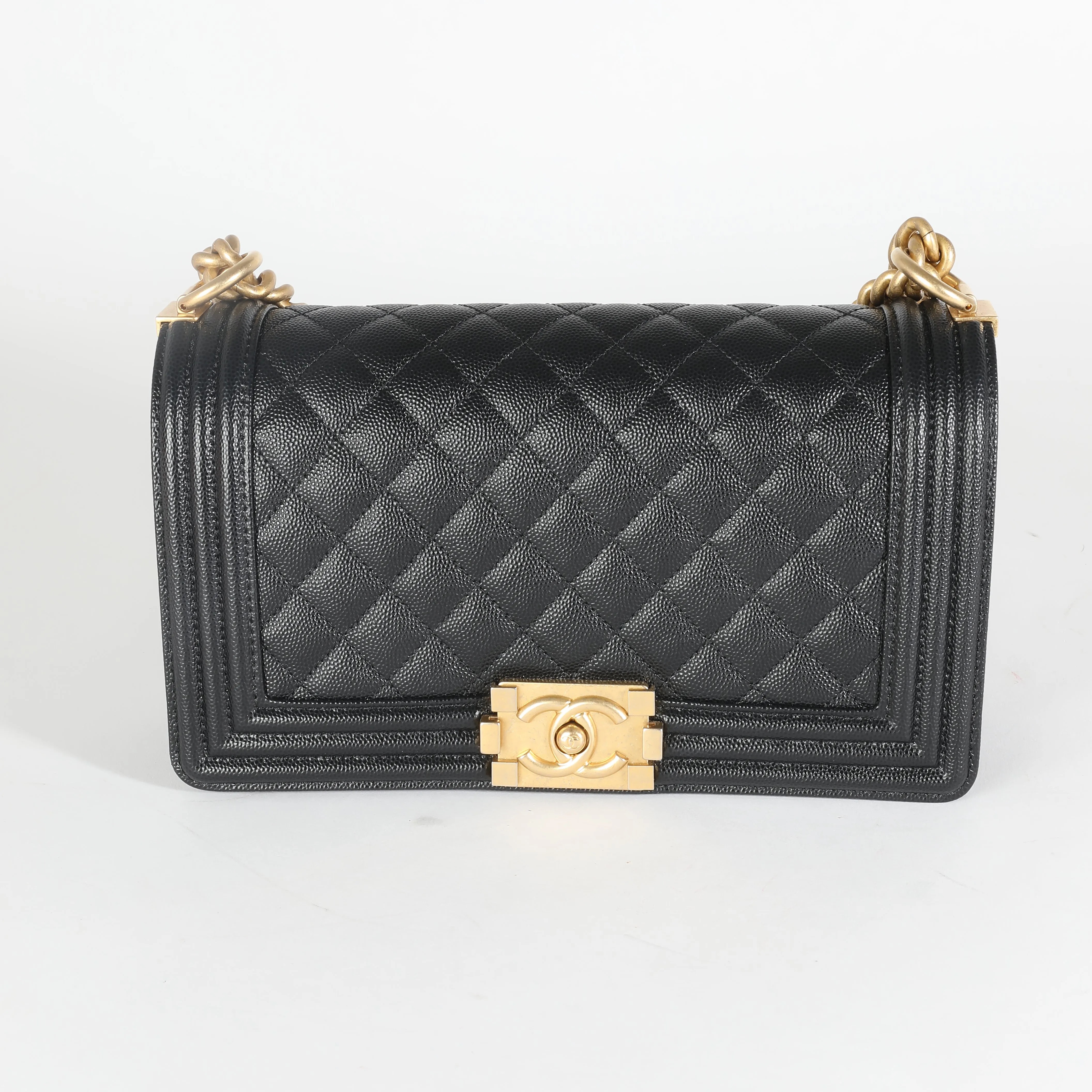 CHANEL Black Quilted Caviar Medium Boy Bag