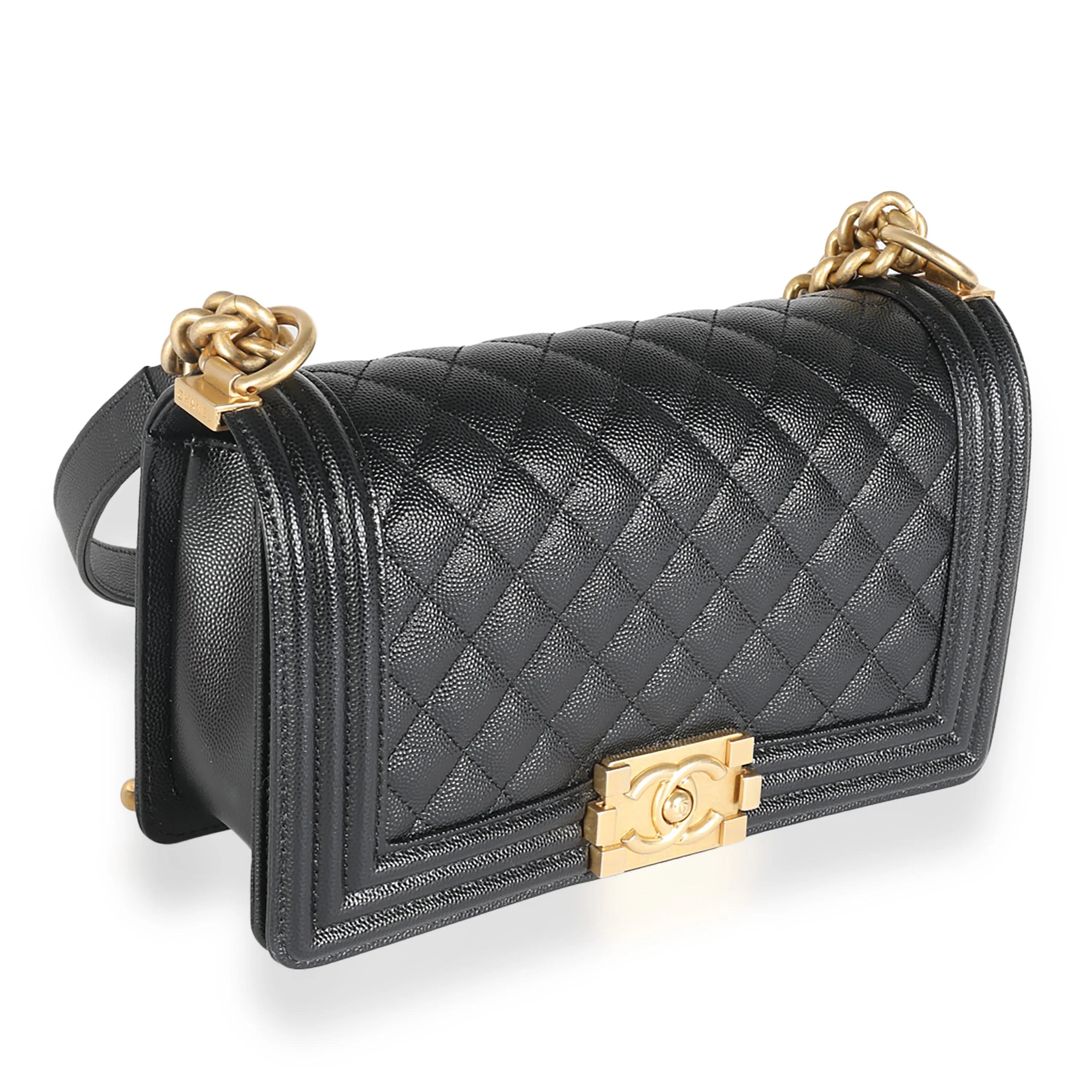 CHANEL Black Quilted Caviar Medium Boy Bag