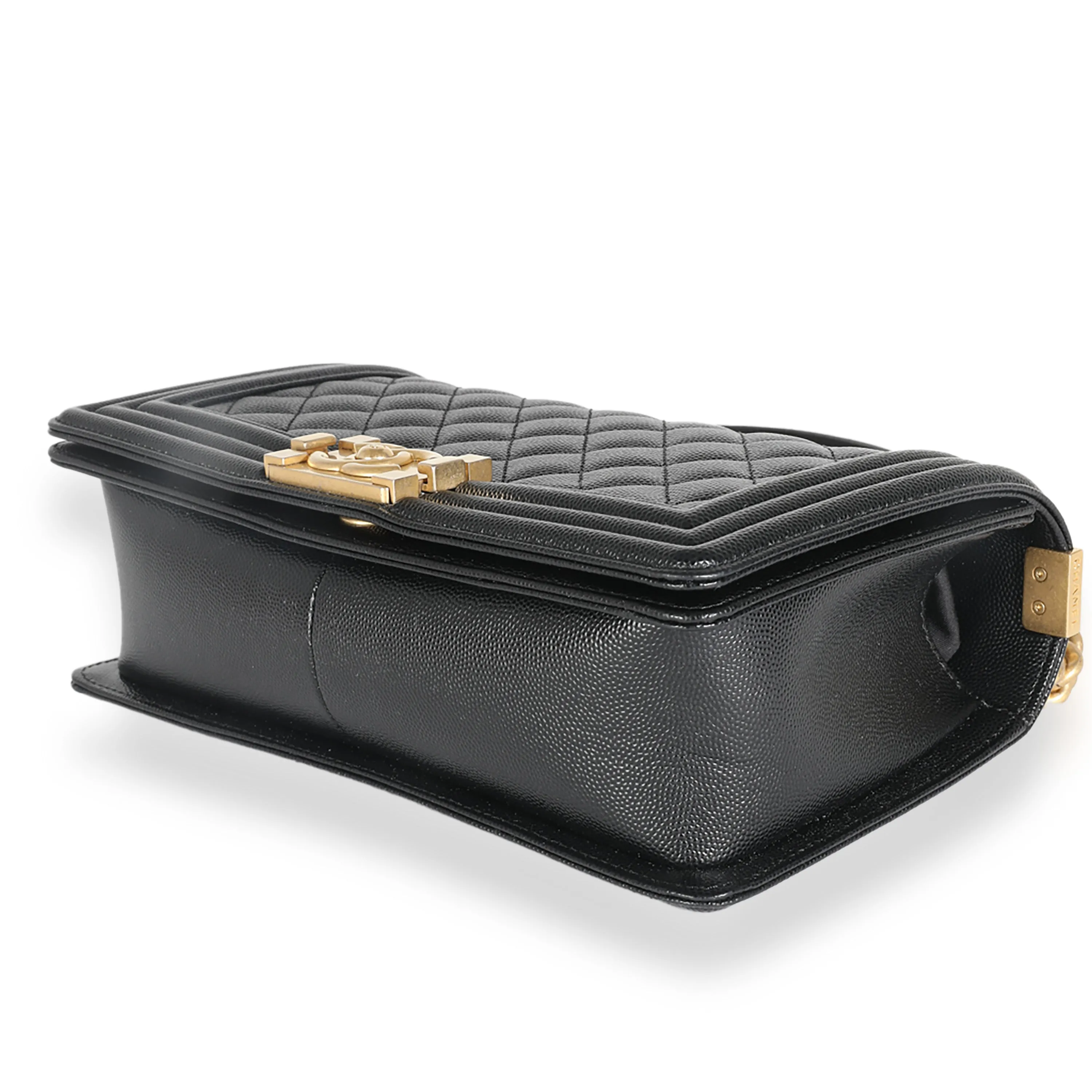 CHANEL Black Quilted Caviar Medium Boy Bag