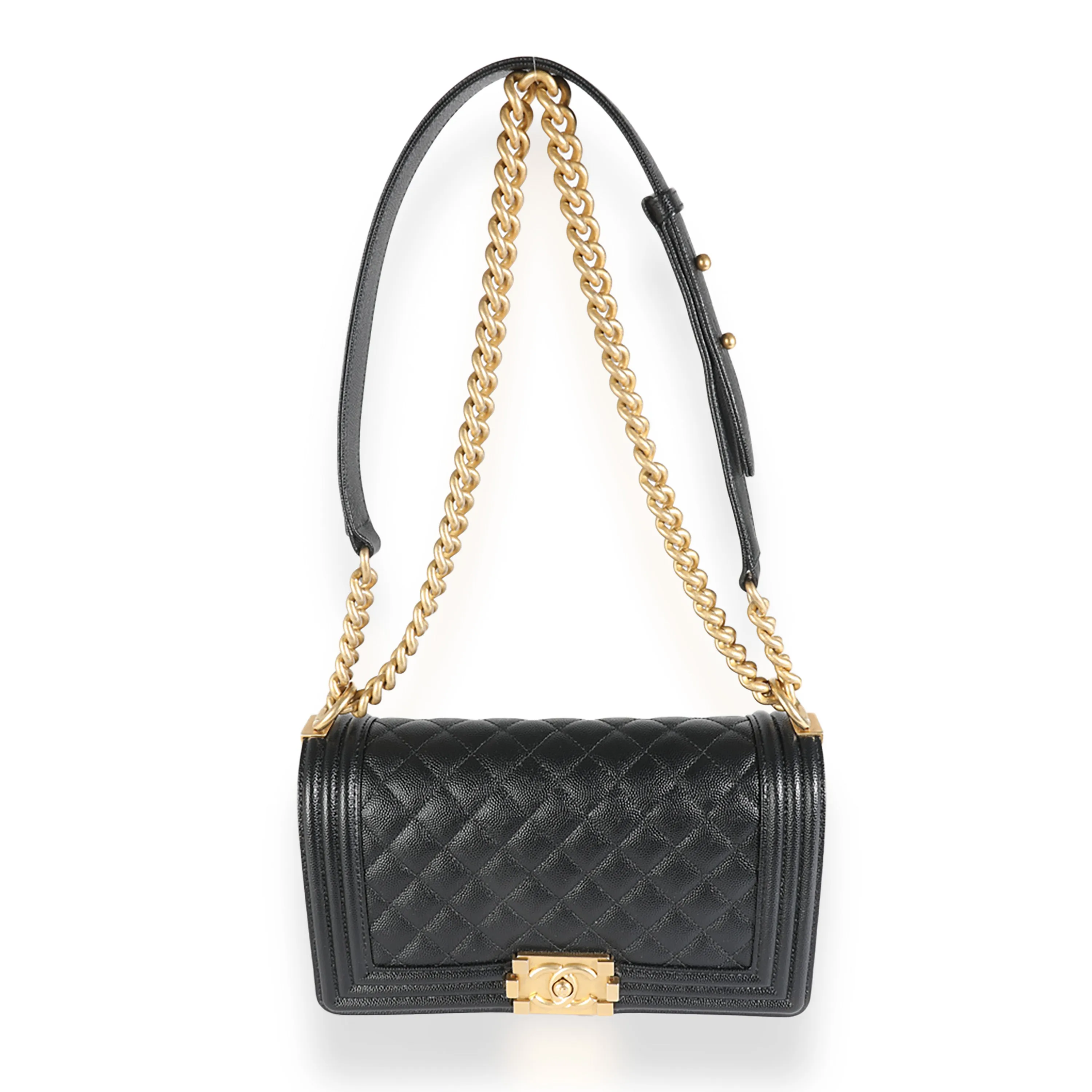 CHANEL Black Quilted Caviar Medium Boy Bag