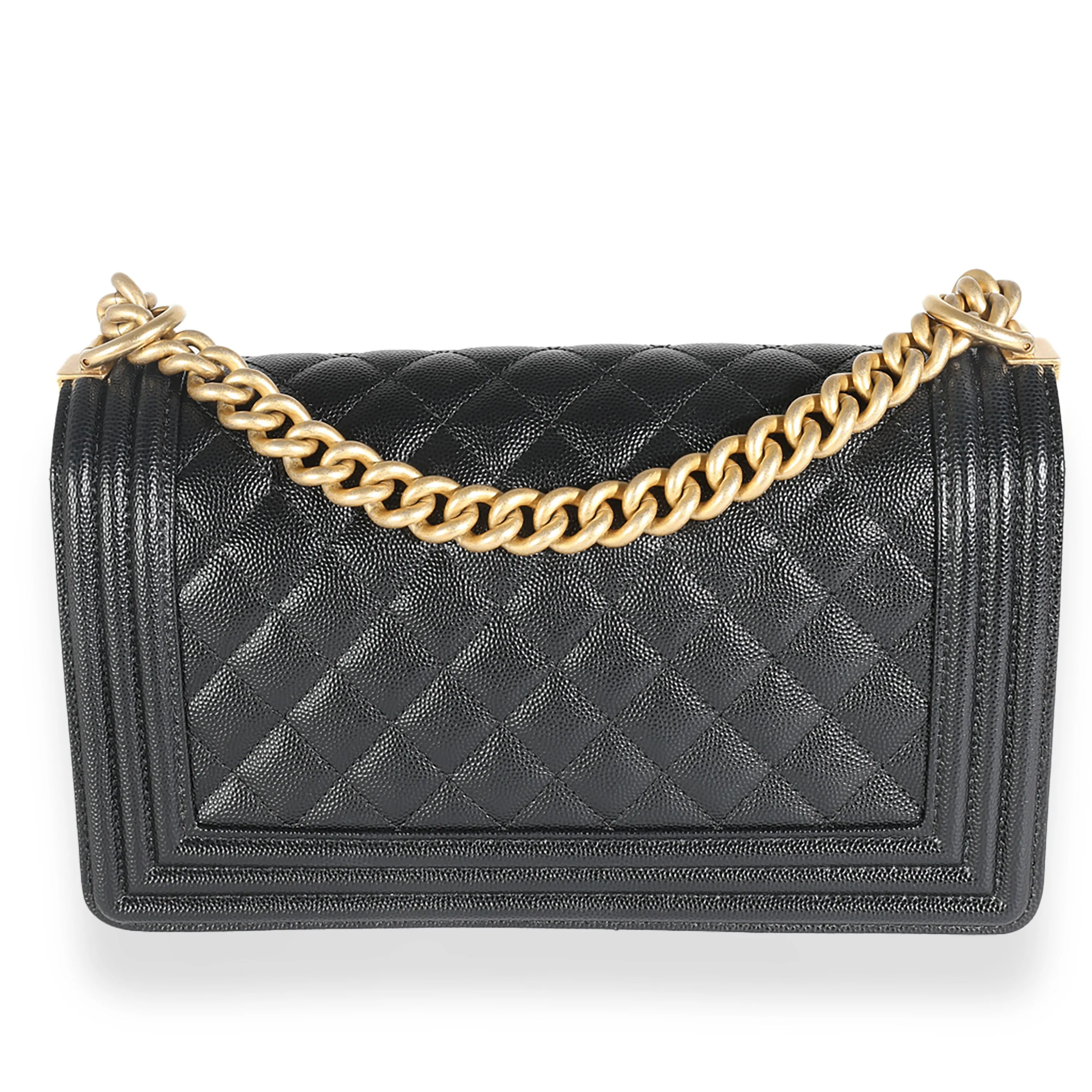 CHANEL Black Quilted Caviar Medium Boy Bag