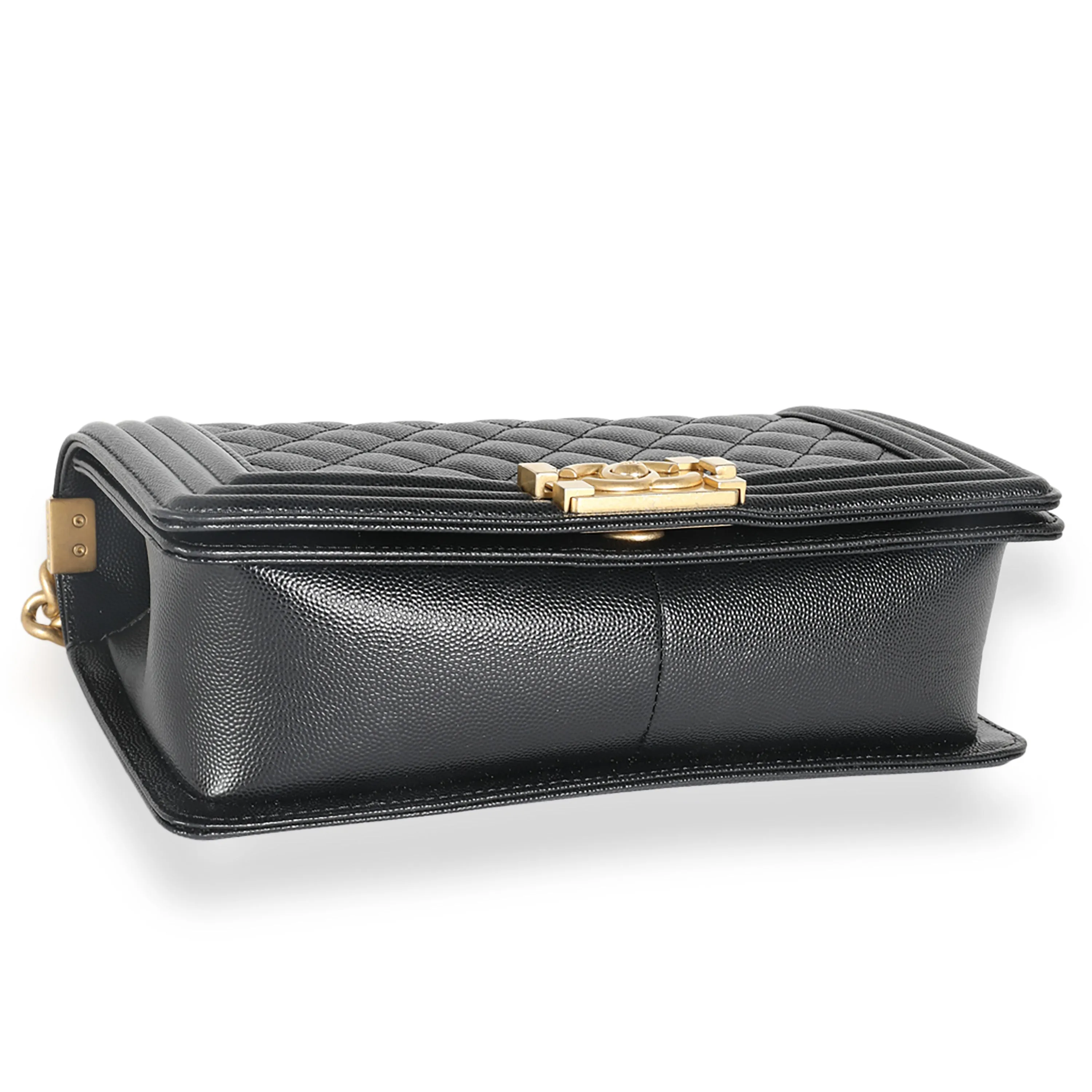 CHANEL Black Quilted Caviar Medium Boy Bag