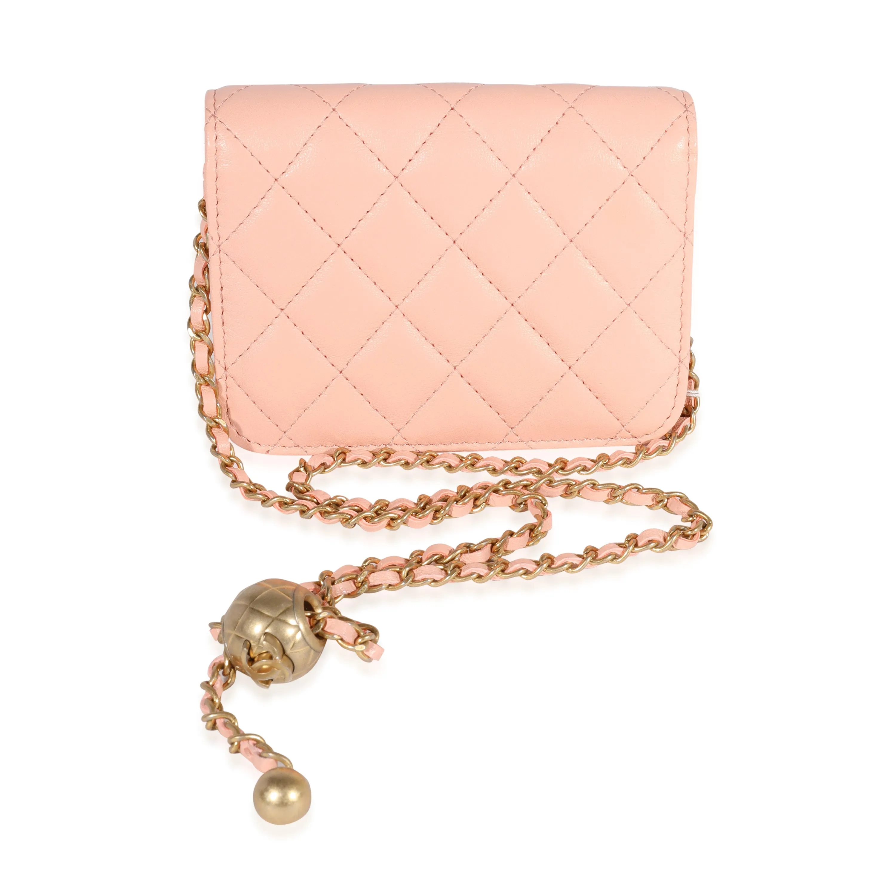 CHANEL Light Orange Quilted Lambskin Pearl Crush Clutch