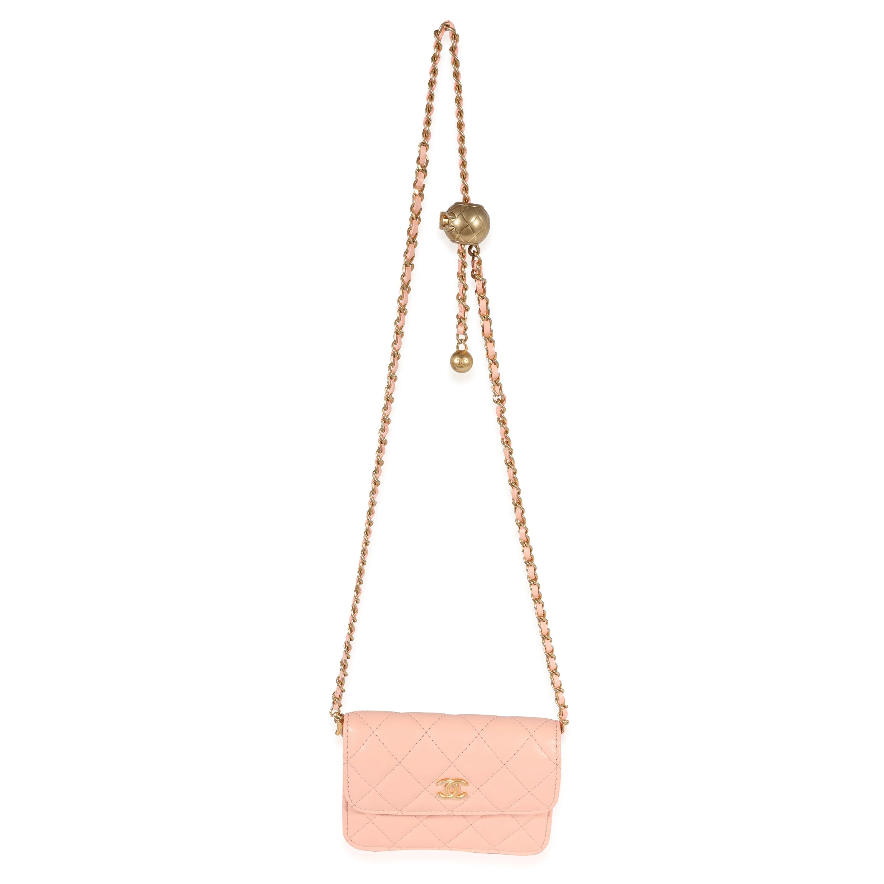 CHANEL Light Orange Quilted Lambskin Pearl Crush Clutch