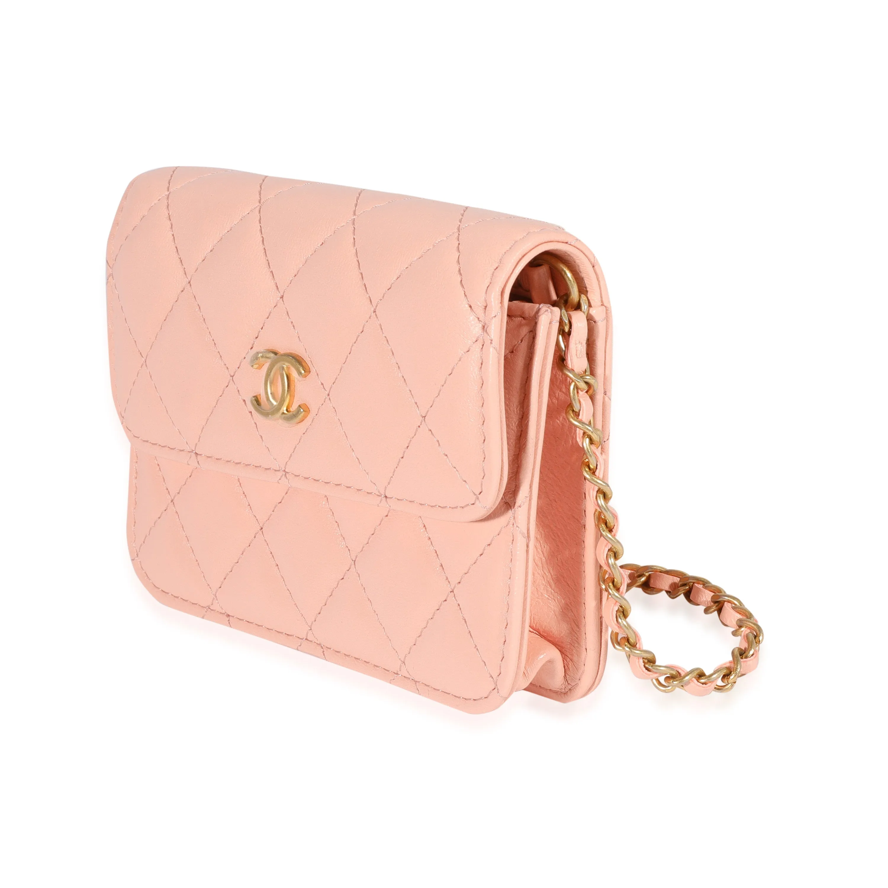 CHANEL Light Orange Quilted Lambskin Pearl Crush Clutch