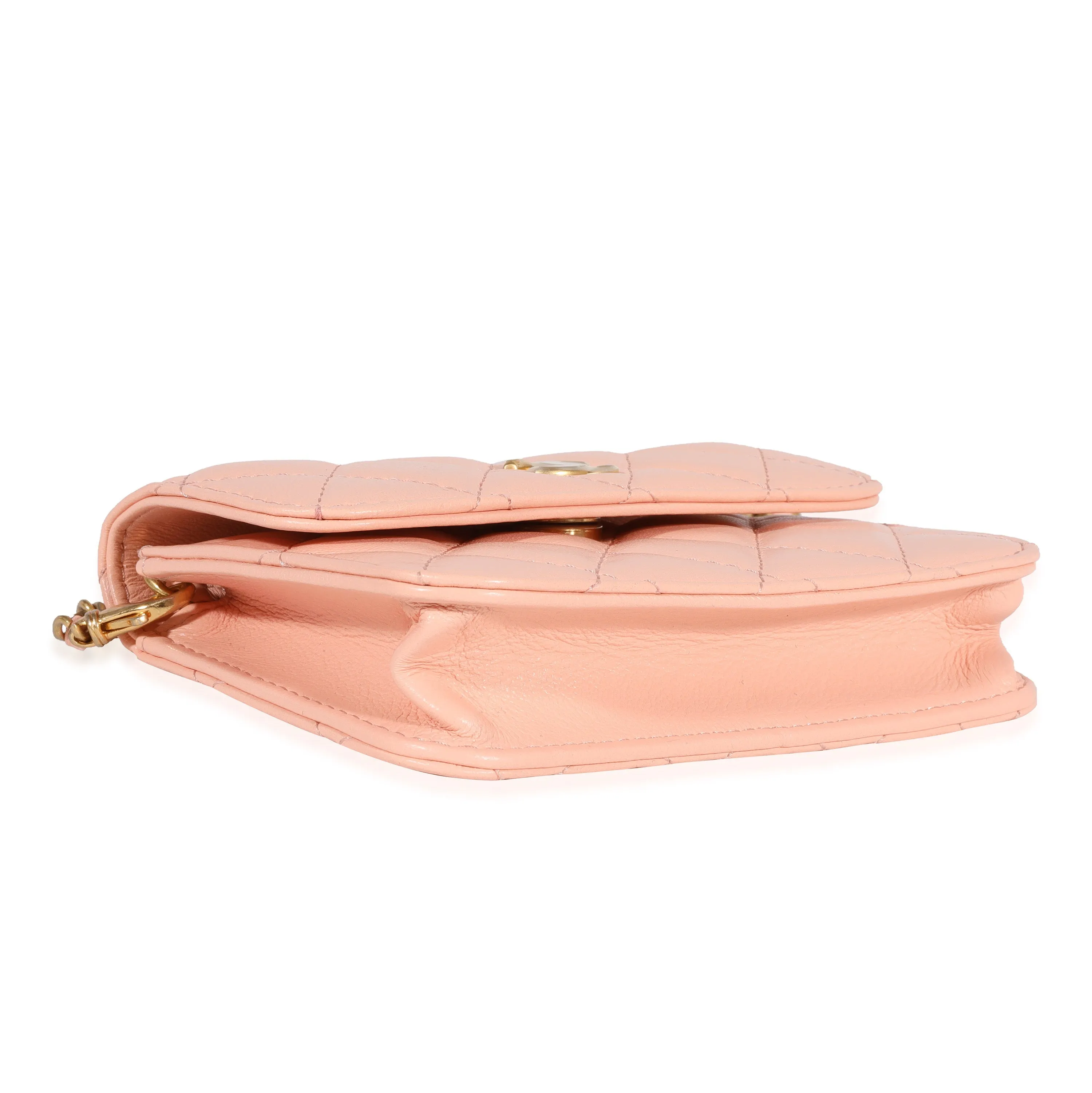 CHANEL Light Orange Quilted Lambskin Pearl Crush Clutch
