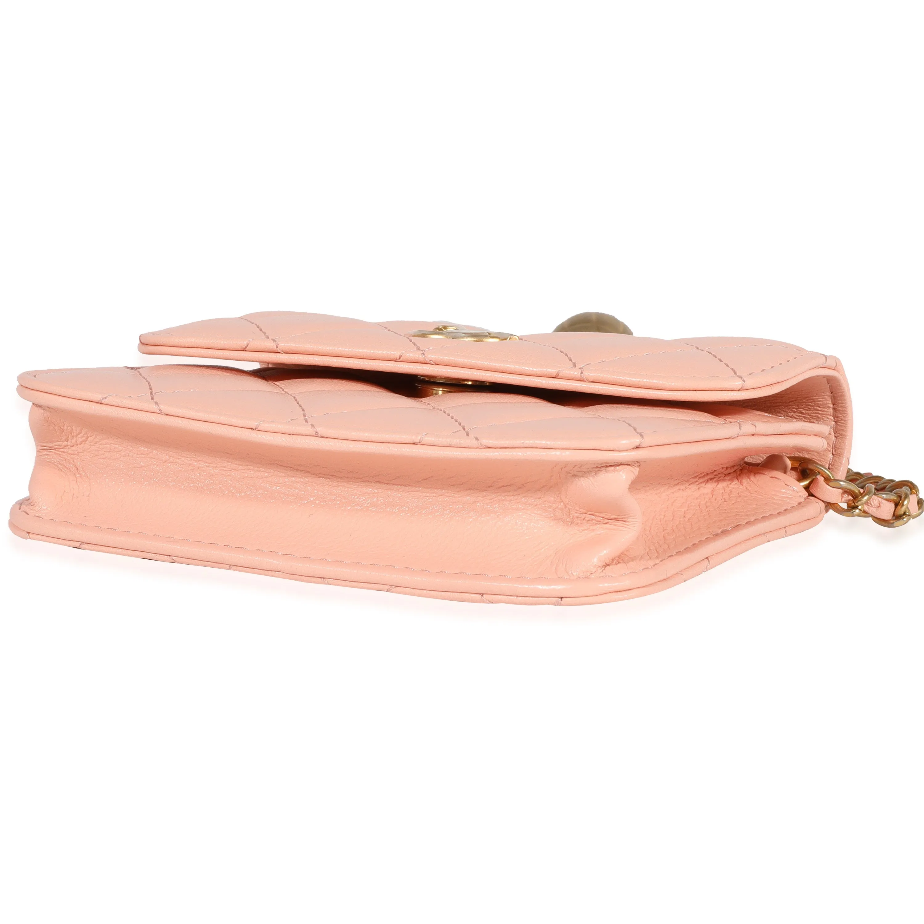 CHANEL Light Orange Quilted Lambskin Pearl Crush Clutch