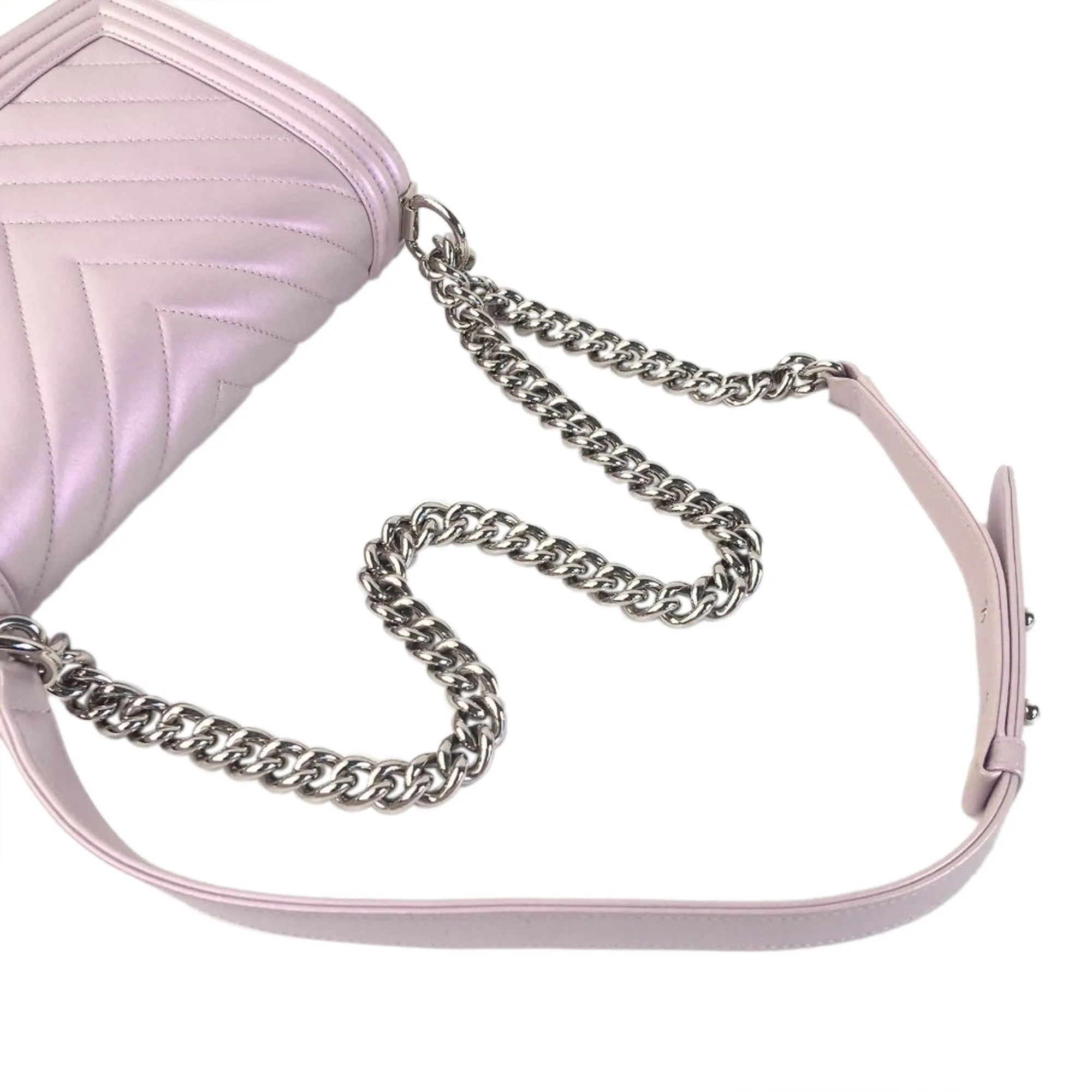 CHANEL Medium Metallic Chevron Quilted Lambskin Boy Flap Bag
