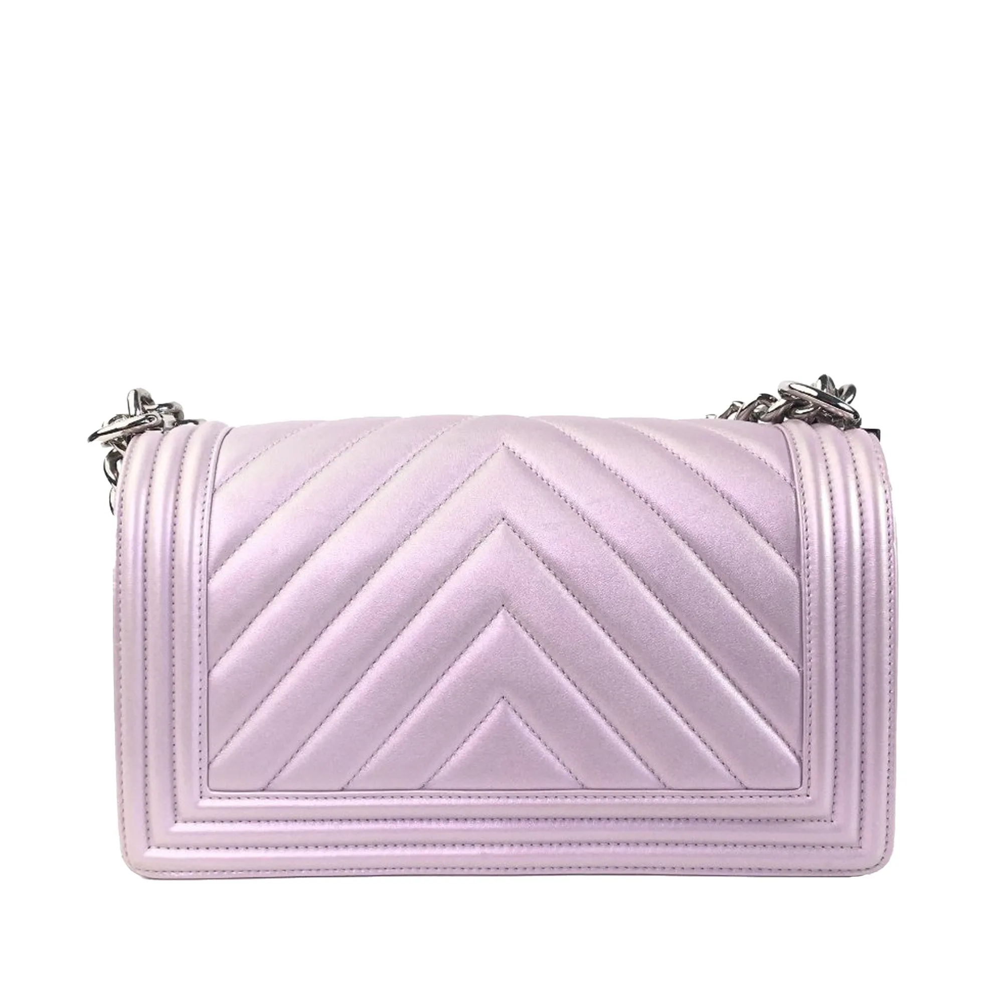 CHANEL Medium Metallic Chevron Quilted Lambskin Boy Flap Bag