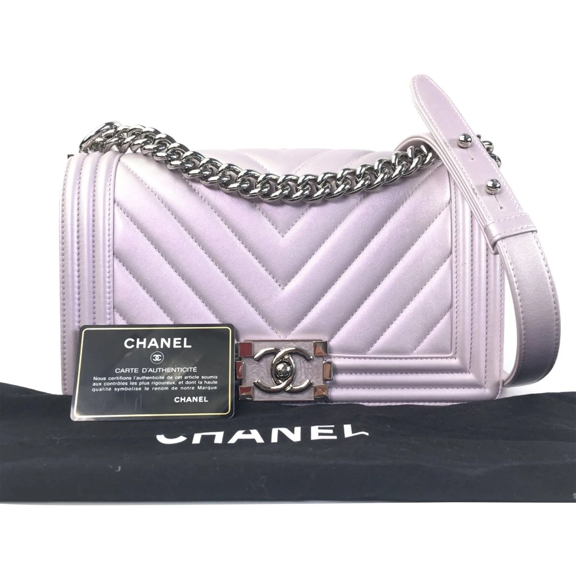 CHANEL Medium Metallic Chevron Quilted Lambskin Boy Flap Bag