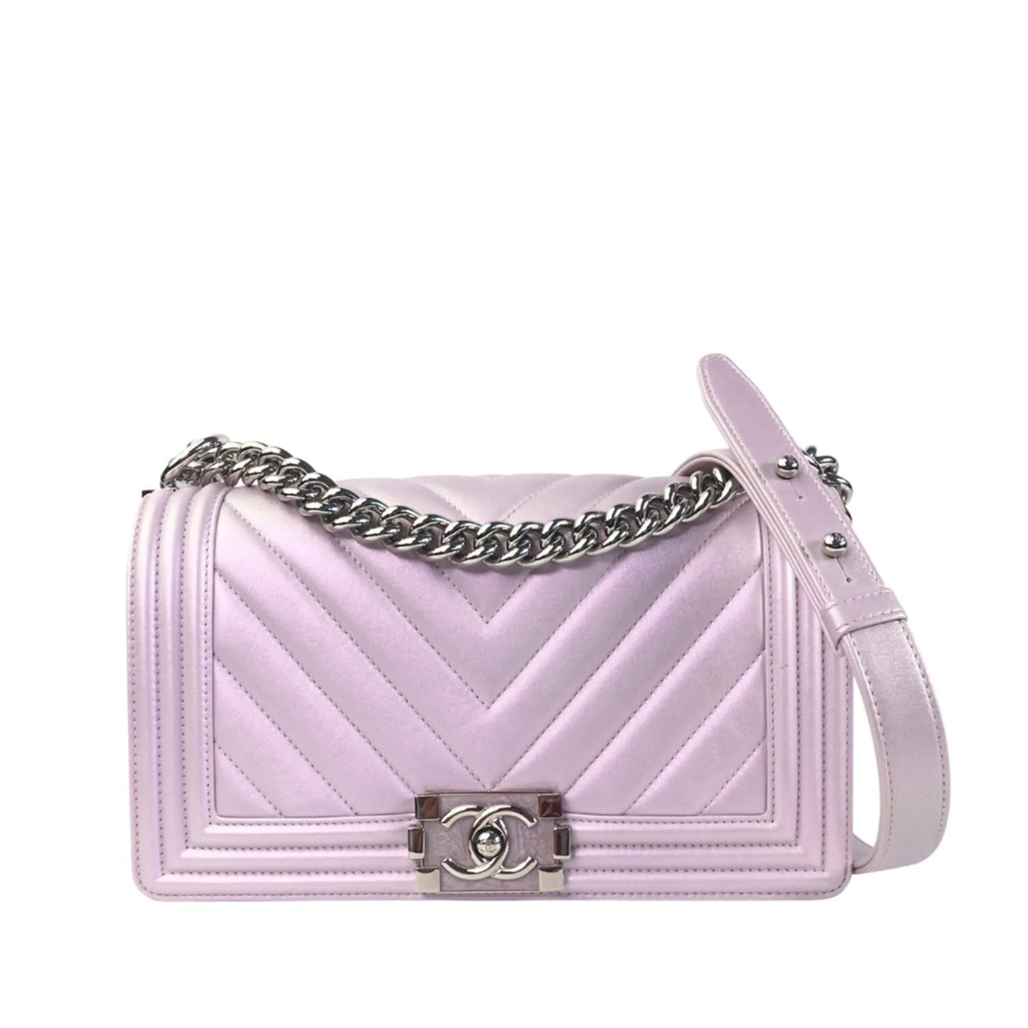 CHANEL Medium Metallic Chevron Quilted Lambskin Boy Flap Bag