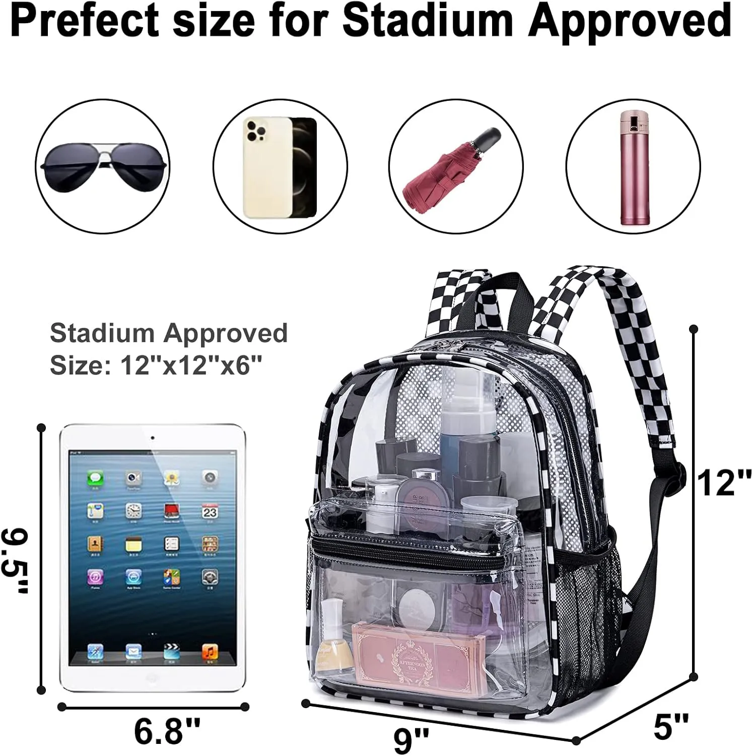 Clear Mini Backpack for Stadium Events 12x12x6 Small Transparent Backpacks Plastic See Through Clear Bag for Concerts Work Festival Security Travel