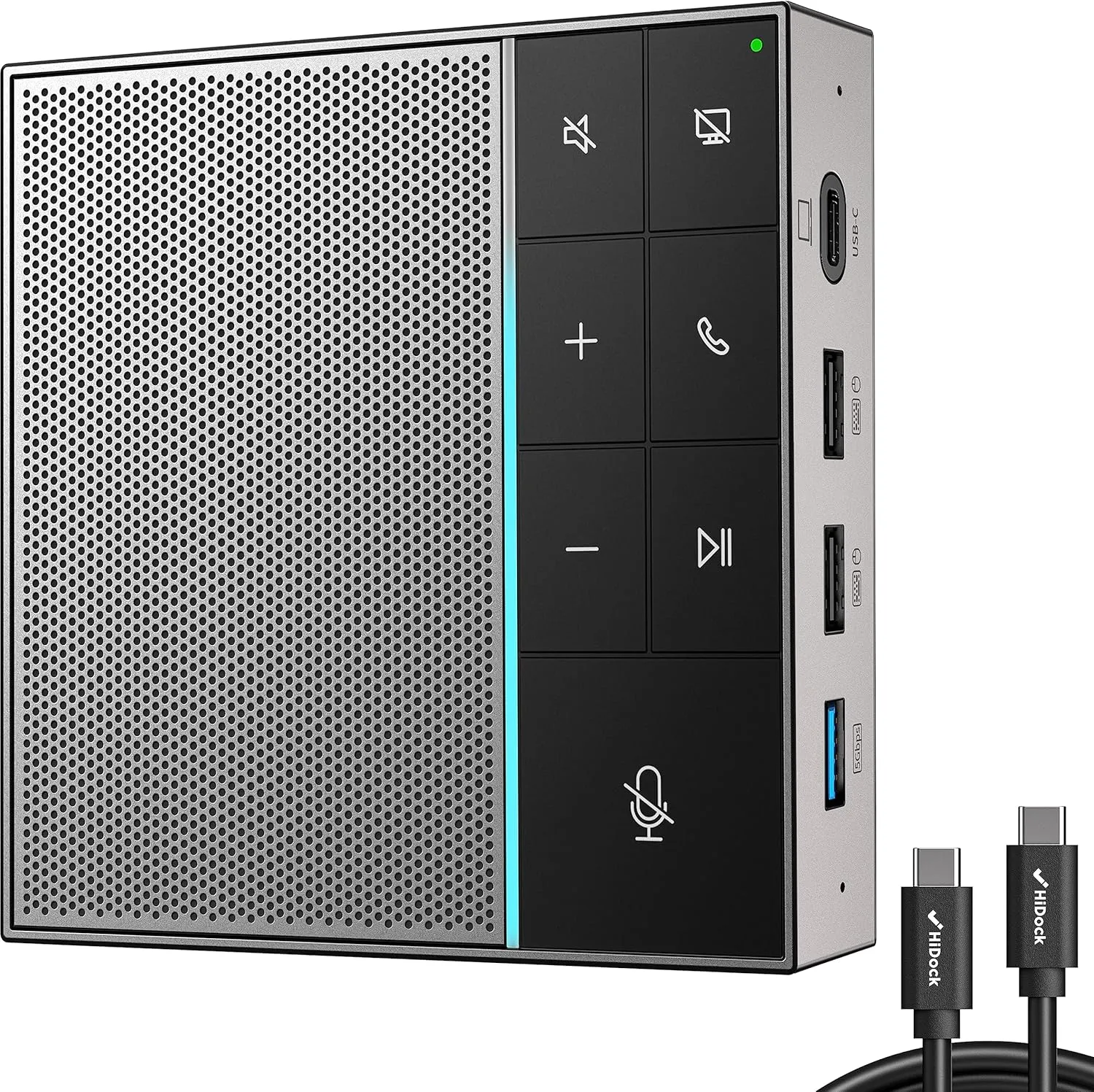 Conference Speaker and Microphone with Mute/Project, Enhanced Voice Pickup & Full Duplex Noise Cancelling Speakerphone, Omnidirectional USB C Speaker for Home Office Meeting-Grey