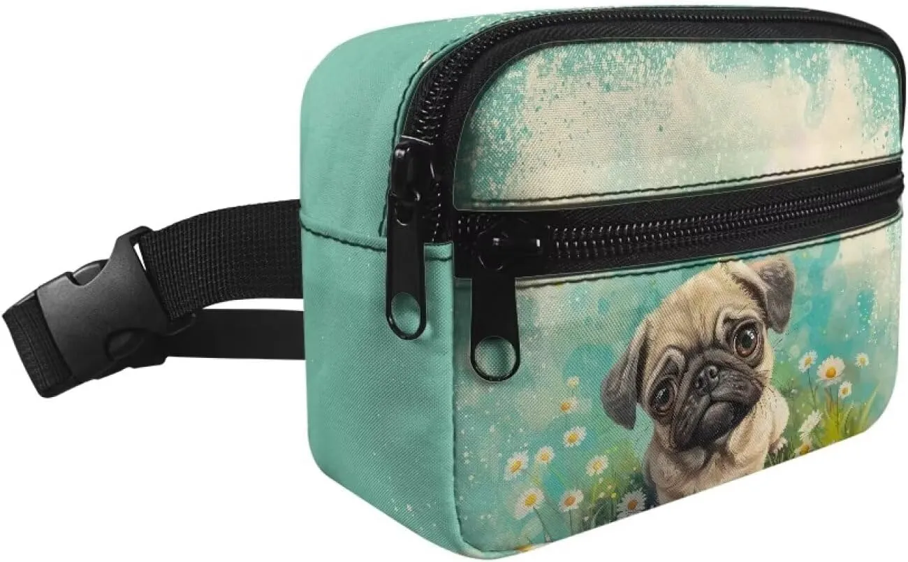 Cozeyat Floral Pug Dog Kids Fanny Pack Girls Cross Body Purse Bum Bag Cute Cartoon Wasit Bag Travel Belt Bag,Crossbody Bag for Kids Age 4-12