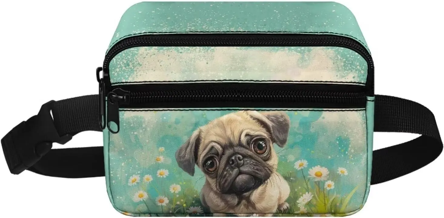 Cozeyat Floral Pug Dog Kids Fanny Pack Girls Cross Body Purse Bum Bag Cute Cartoon Wasit Bag Travel Belt Bag,Crossbody Bag for Kids Age 4-12