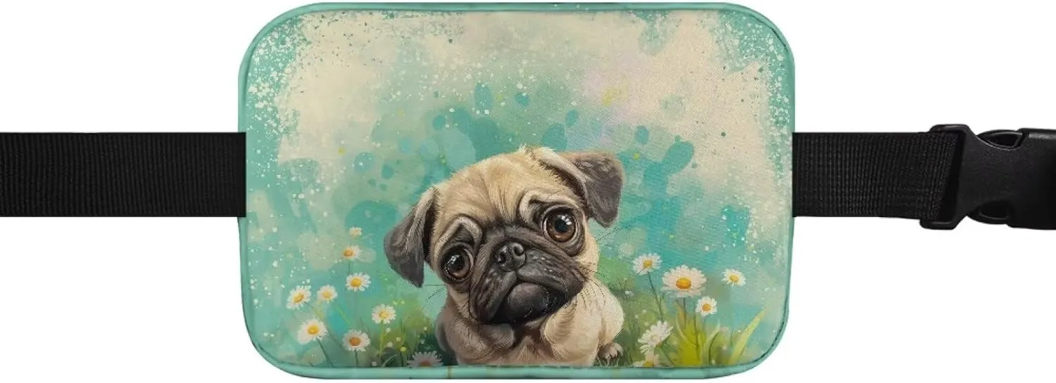 Cozeyat Floral Pug Dog Kids Fanny Pack Girls Cross Body Purse Bum Bag Cute Cartoon Wasit Bag Travel Belt Bag,Crossbody Bag for Kids Age 4-12