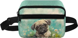 Cozeyat Floral Pug Dog Kids Fanny Pack Girls Cross Body Purse Bum Bag Cute Cartoon Wasit Bag Travel Belt Bag,Crossbody Bag for Kids Age 4-12
